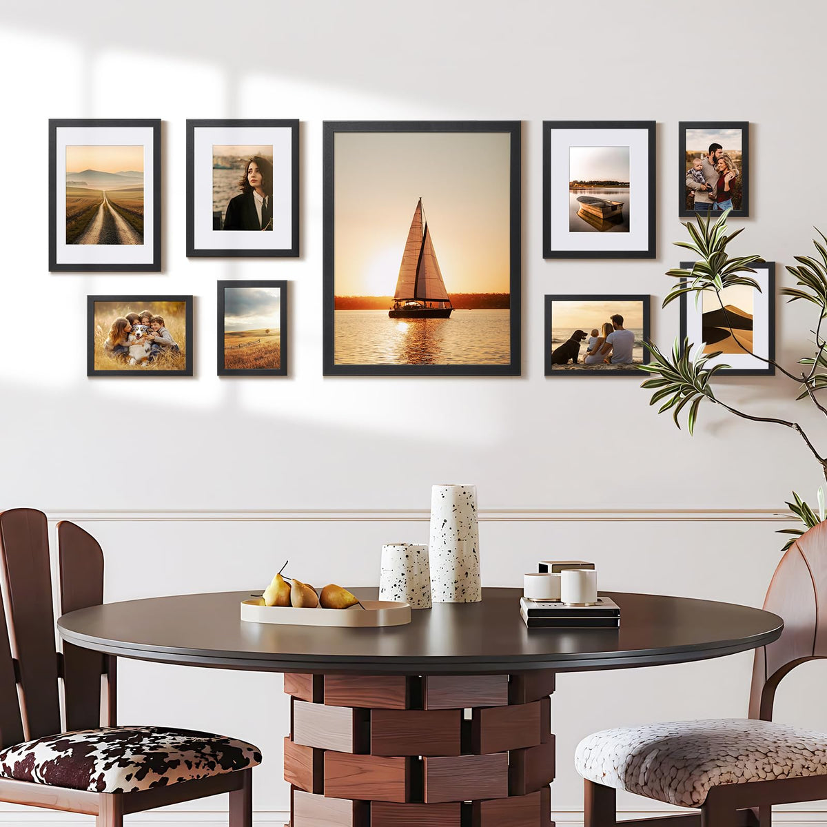HappyHapi 4x6 Picture Frame Set of 10, Wall or Tabletop Display, Black