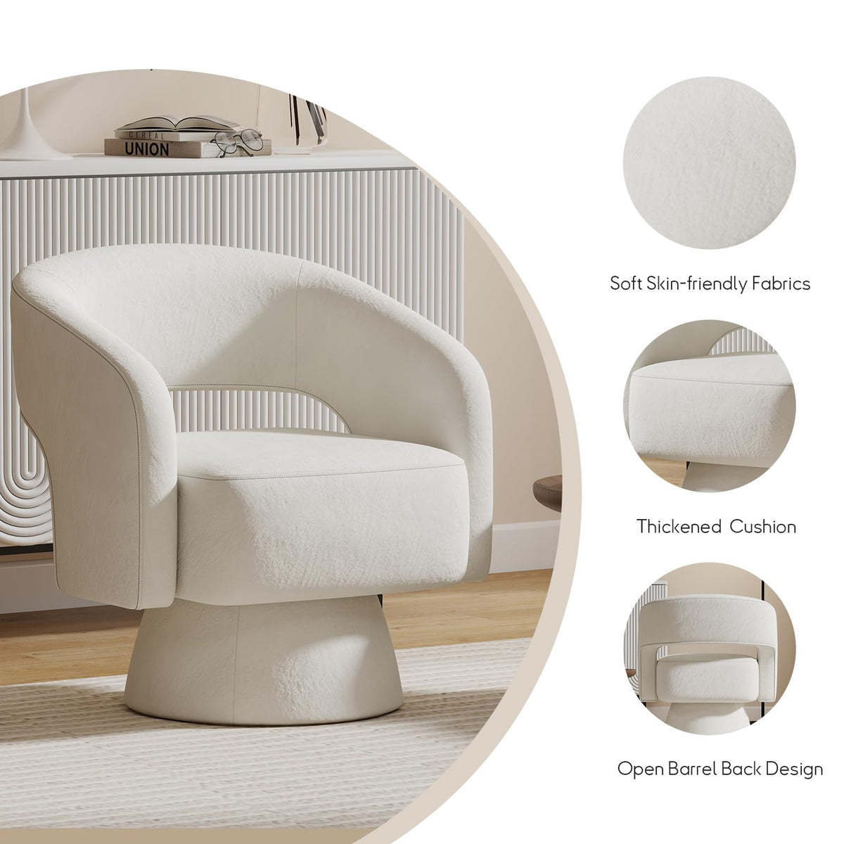 Bonzy Home Swivel Barrel Chair, Set of 2 Velvet Accent Armchair 360 Degree Swivel Club Chair for Living Room Bedroom Reception Room, Beige