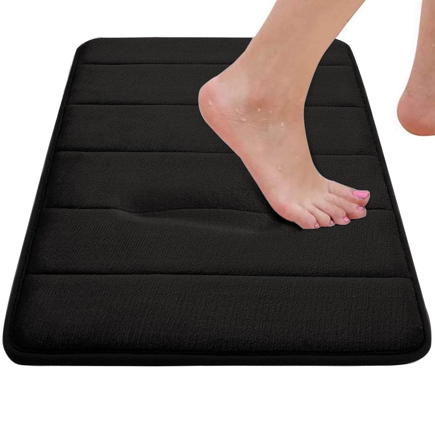Bathroom Rugs Set Memory Foam Bath Rugs Non-Slip Bath Mat Set 3 Piece,Washable Bathroom Mats,Absorbent Shaggy Rugs Super Soft U-Shaped Toilet Rug,Bahroom Carpets for Bathroom,Tub,Shower（Black）