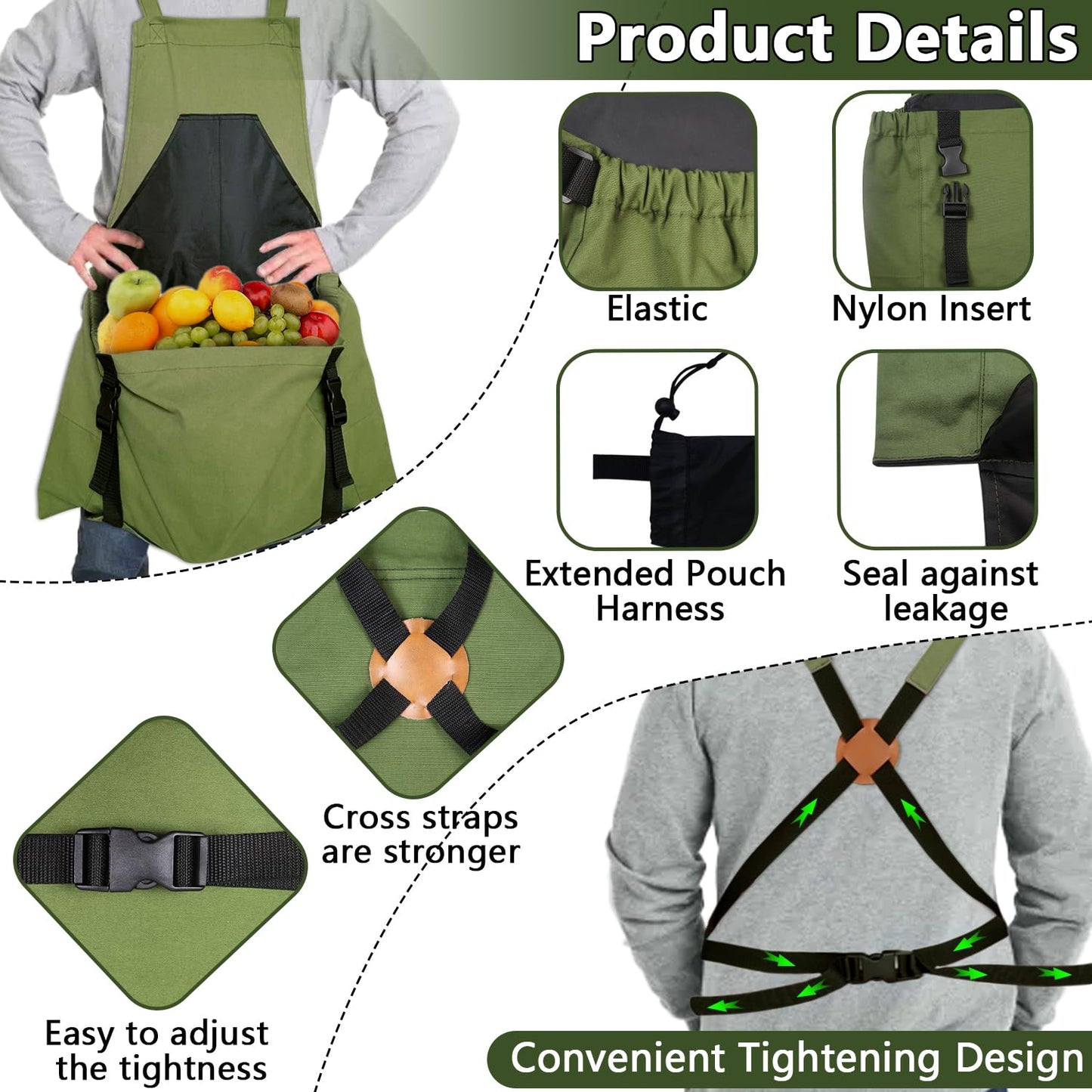 Tintsabo Gardening Apron, Harvest Apron Gardening Gifts for Men Gardening Apron with Pockets for Women, Green