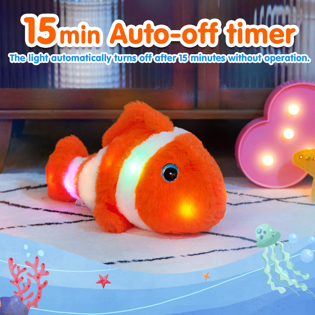 Glow Guards 12" Glowing Goldfish Plush Light Up Stuffed Animals Soft Pillow