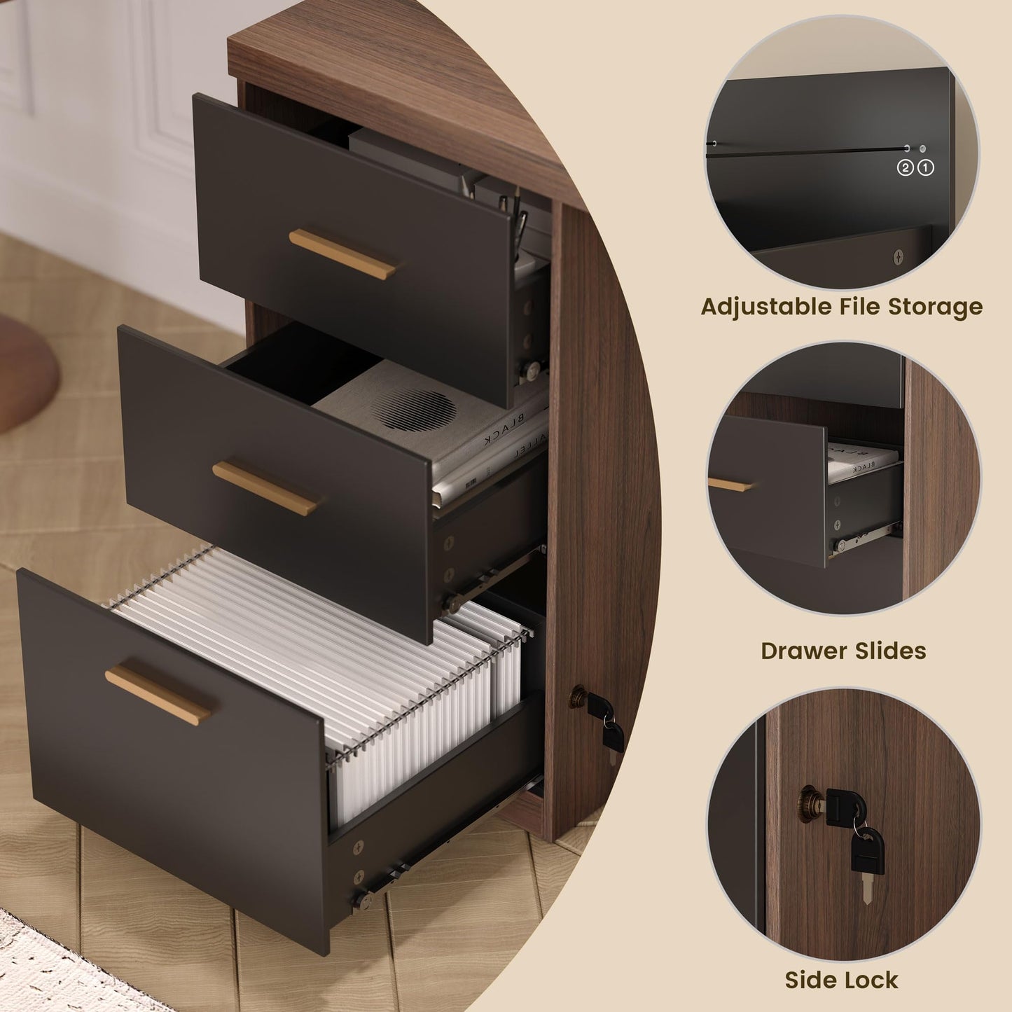ModernMate Computer Desk with Hutch and Drawers, 72.8'' Executive Office Desk with Storage, 1.18" Desktop, Privacy Panel, All-in-One Study Writing Desk with Power Outlet for Home Study, Black Walnut