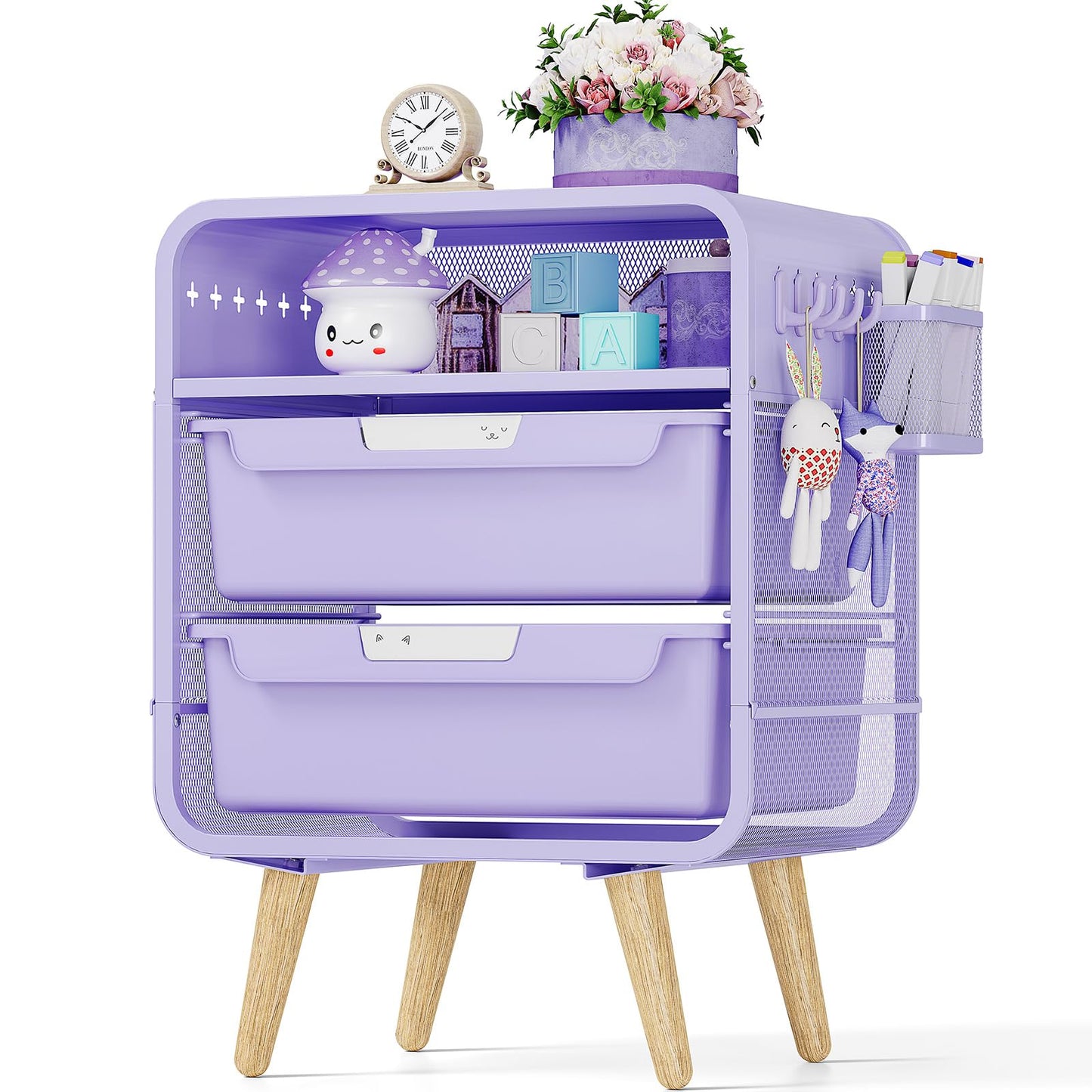 SYKIARIOL Kids Nightstand,Girls Bedside Table,Night Side Table,Kids Night Stand,End Tables Bedroom,Purple Cute Nightstand with Storage Drawer for Girls