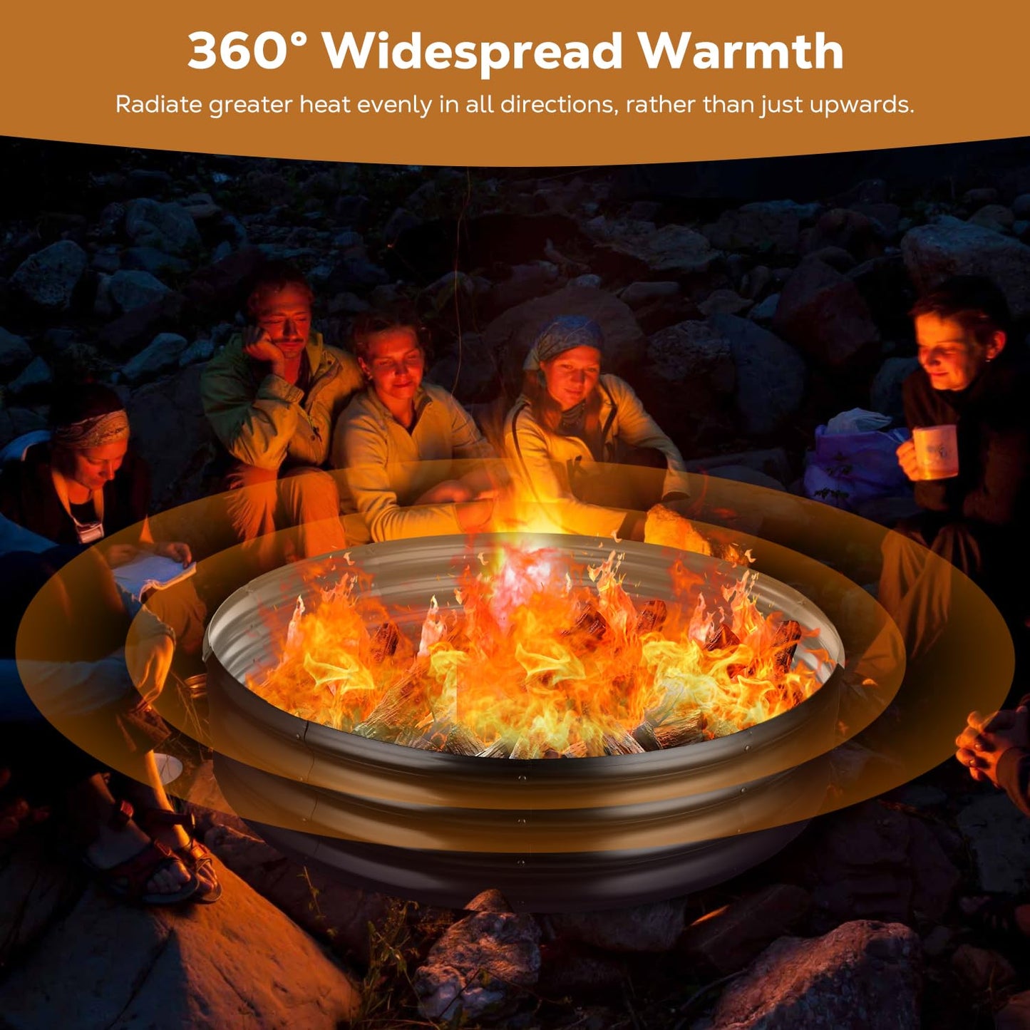 Raynesys 48 Inch Round Galvanized Fire Pit Ring, Round Galvanized Fire Ring, 4 Feet Diameter Round fire Pit, Outdoor fire Pit for Backyard, Camping, Bonfire, Black
