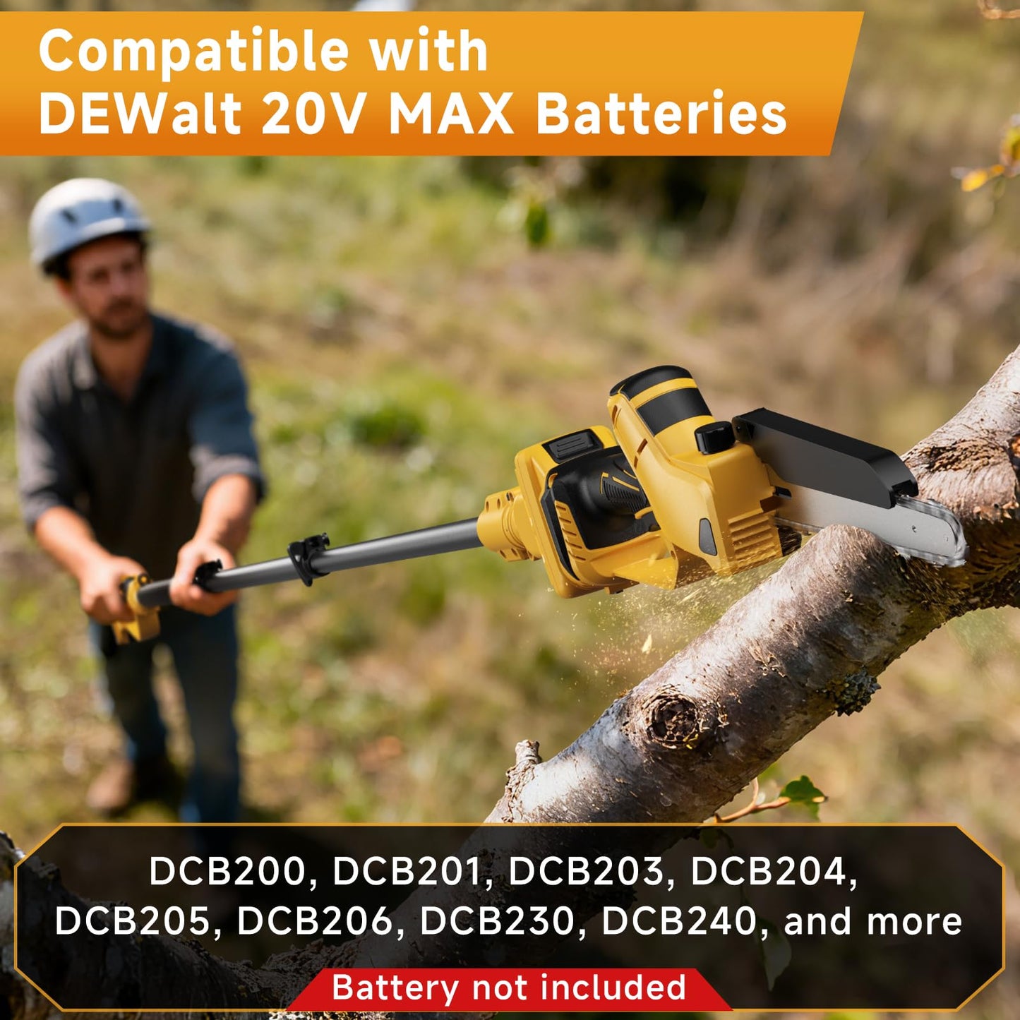 2-in-1 Cordless 8 Inch Pole Saw & Mini Chainsaw Compatible with Dewalt 20V Max Batteries (Not Included), Electric Pole Saws for Tree Trimming Battery Powered with 15.5 FT Max Reach Extension Pole