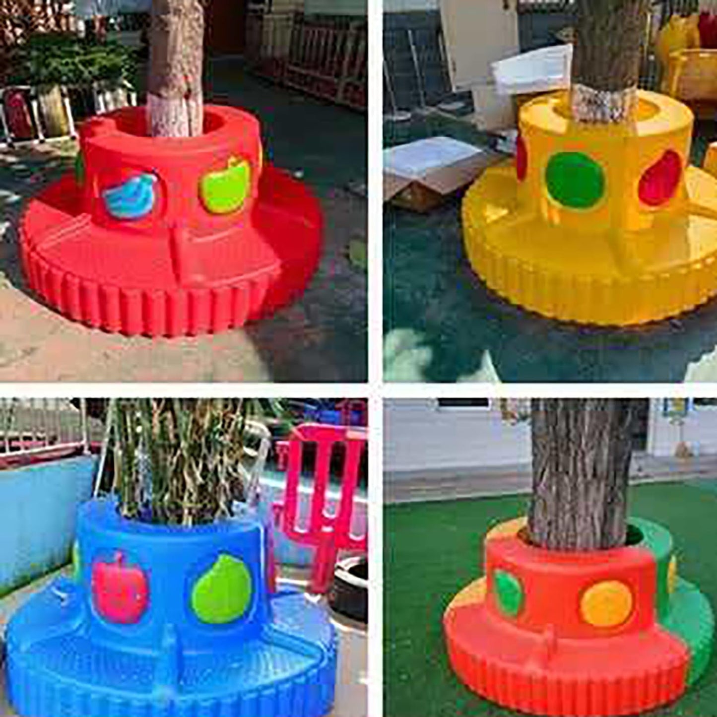 JOSOGO Kids Outdoor Tree Bench, Durable Plastic Round Modular Seating for Kindergarten Daycare School Backyard, Colorful Preschool Garden Playground Stool