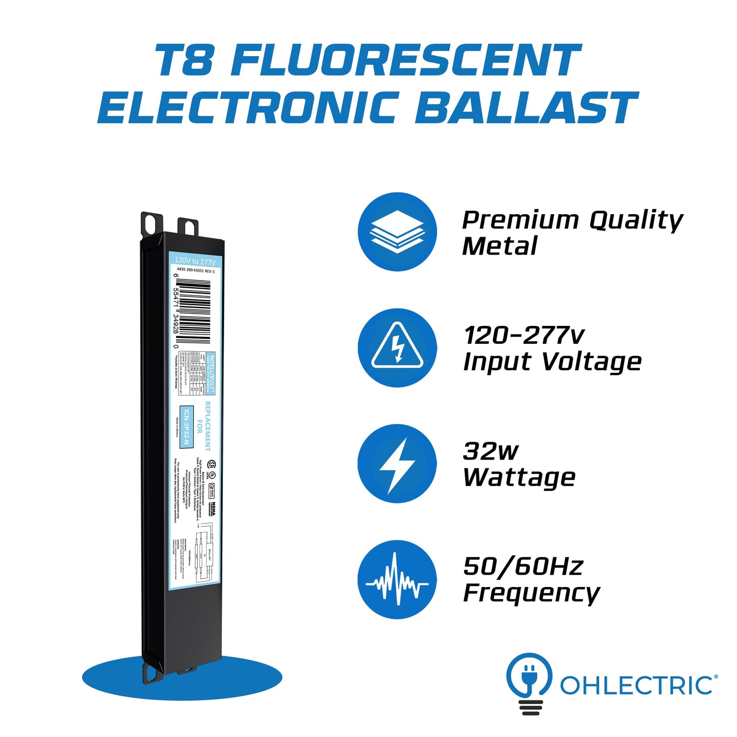 10 Pack - Replacement for ICN-4P32-SC 3 & 4 Lamp T8 Fluorescent Electronic Ballast - 120-277 Volt - Instant Start - UL Approved
