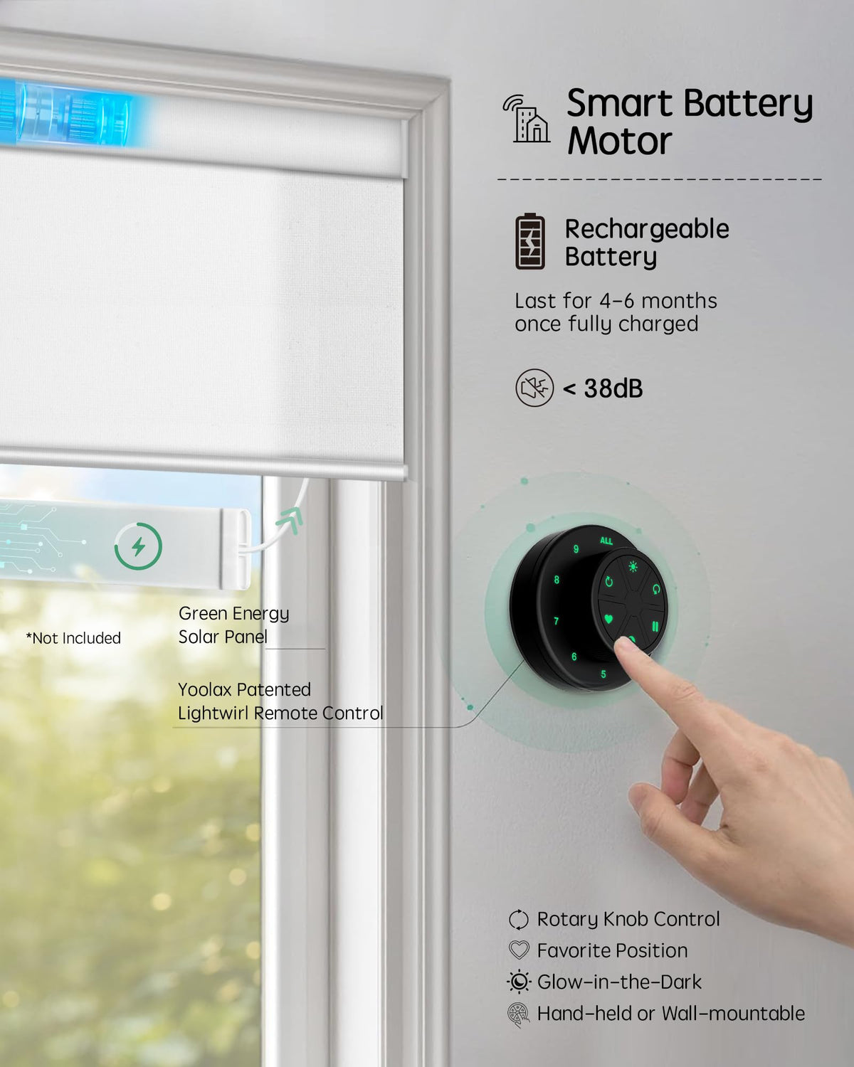 Yoolax Motorized Blinds with Remote, Light Filtering Smart Window Blinds