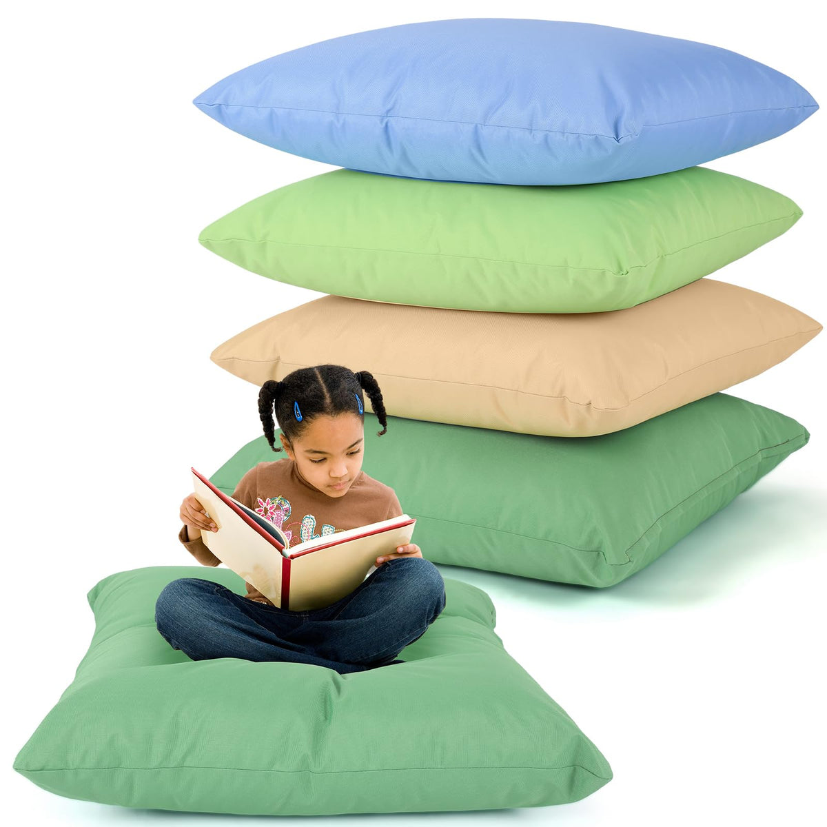 CroBlissful 4 Pcs Extra Large Floor Pillows Kids Classroom, Muted Colors