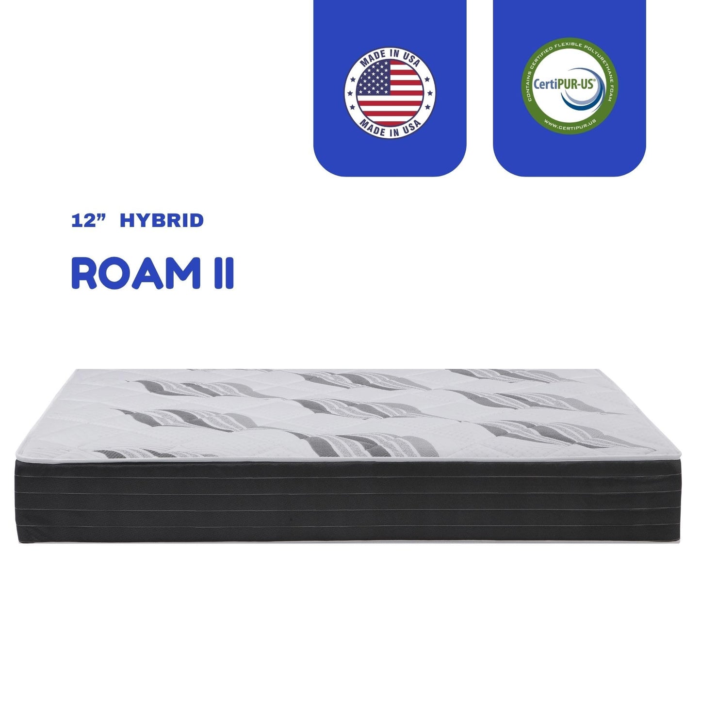 Foam Global Roam 2.0 RV 12" Hybrid Mattress with Gel Memory Foam, RV Short King 72x75 Mattress, Luxury Medium Feel Made in USA
