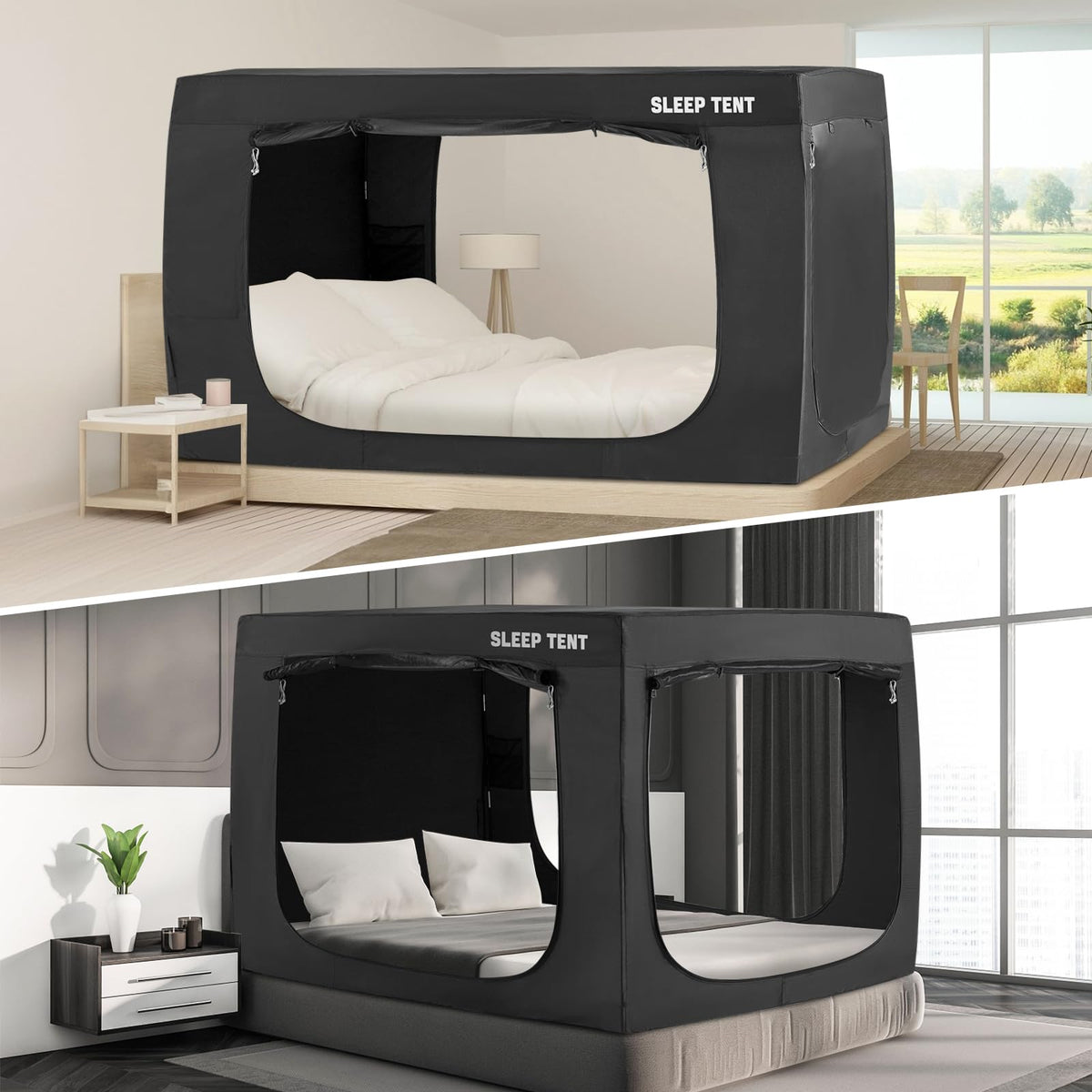 Full Bed Tent Canopy for Kids and Adults with 93% Blackout Sleeping Tents