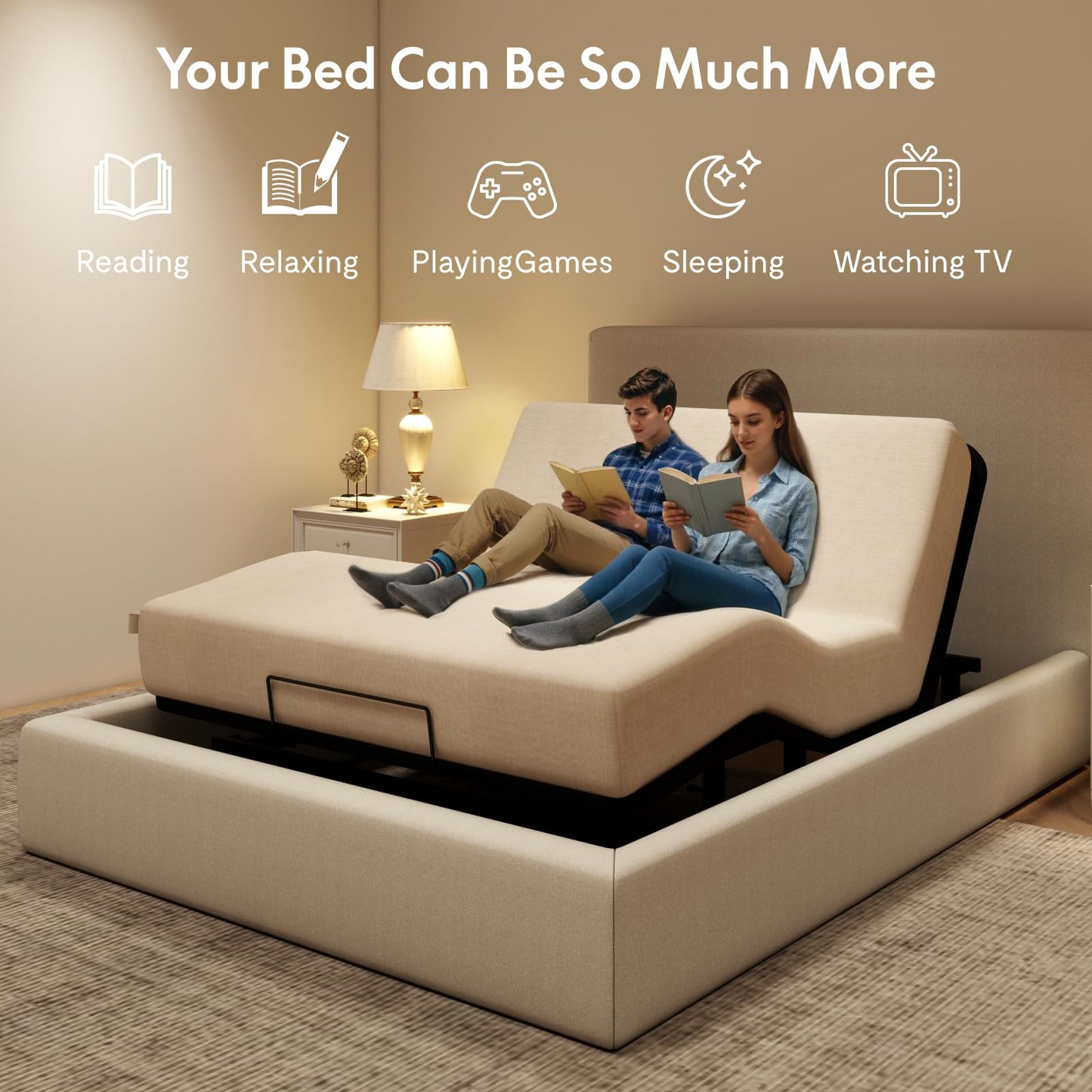 FLEXISPOT Adjustable Bed Frame Base Queen Size,Segmented Design,Easy Assemble,Oxford Fabric Bedspread,Wired Remote,Whisper Quiet Durable Motor,Mattress Holder, No Box Spring.