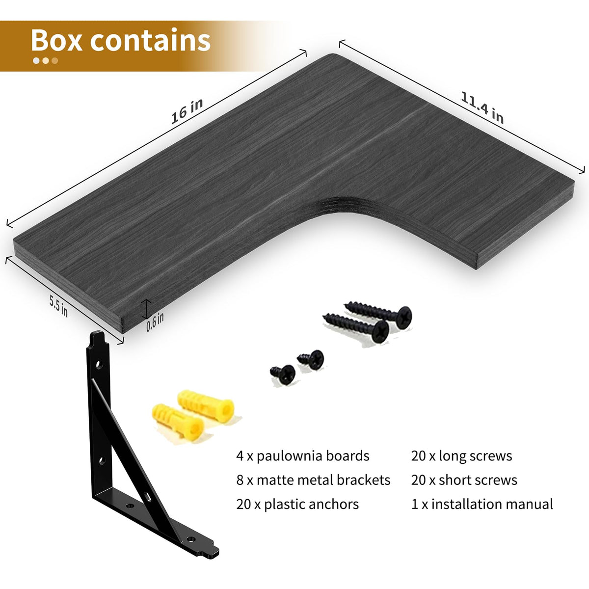 ROMGUAR CRAFT Corner Floating Shelves Wall Mounted Set of 4, Black