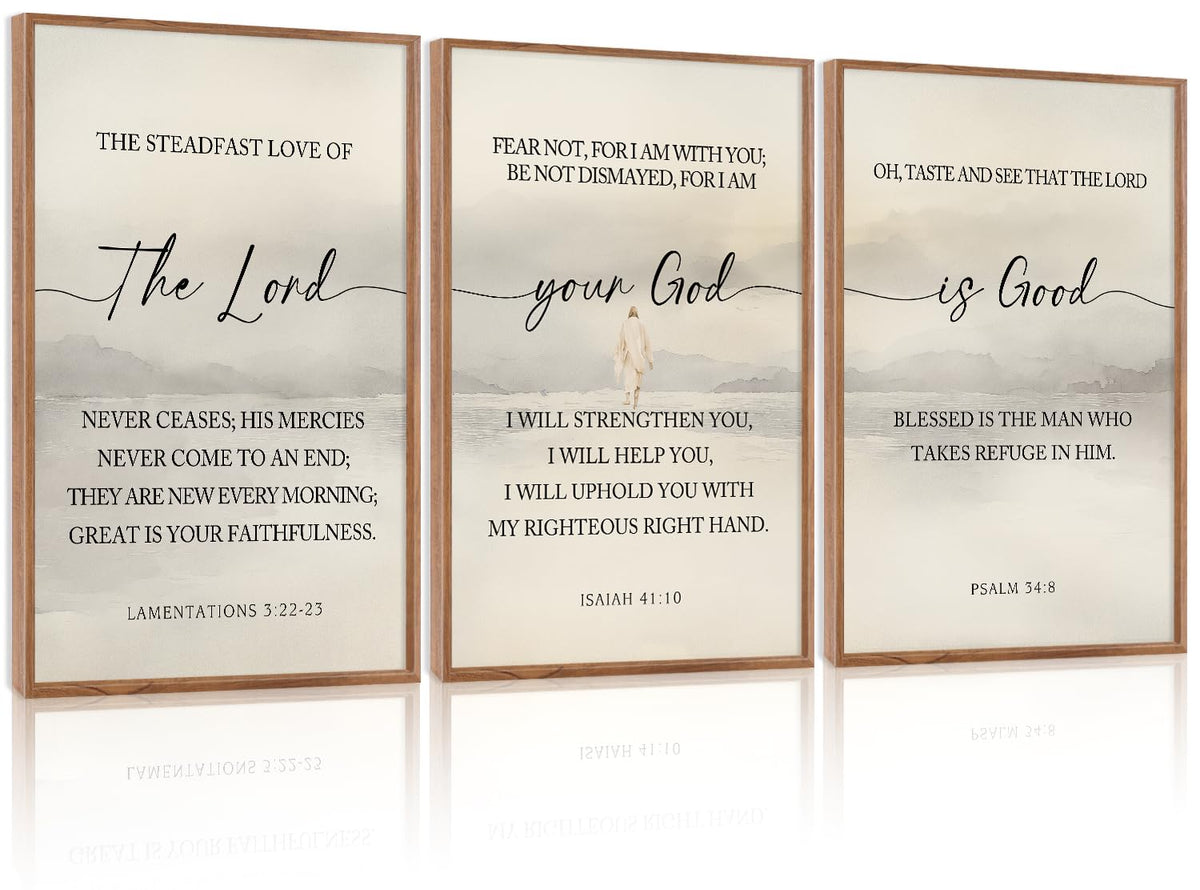 HLNIUC Christian Scripture Framed Wall Art Set of 3,The Lord Your God Is Good Wall Decor(24x36),Inspiring Easter Bible Verse Canvas Artwork,Modern Religious Quotes Prints for Church,Bedroom,LivingRoom