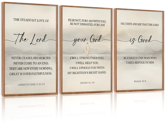 HLNIUC Christian Scripture Framed Wall Art Set of 3,The Lord Your God Is Good Wall Decor(24x36),Inspiring Easter Bible Verse Canvas Artwork,Modern Religious Quotes Prints for Church,Bedroom,LivingRoom