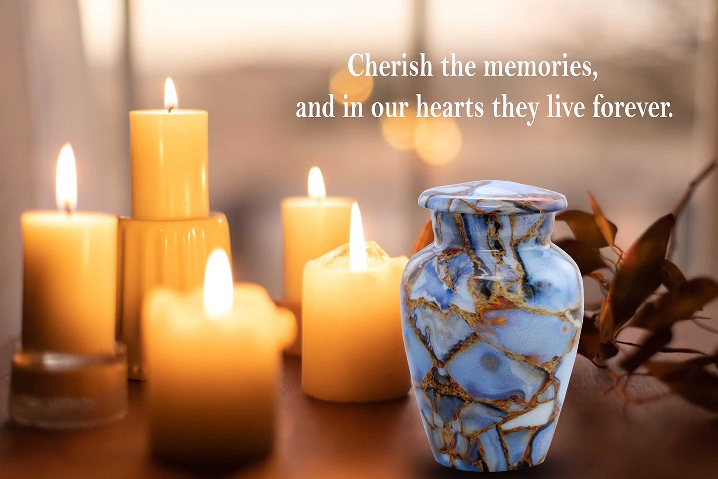 Small Keepsake Cremation Urns for Human Ashes - Marble Finish Metal Keepsake Urn - Mini Cremation Urn for Pet Ashes - Handcrafted Memorial Urn - Funeral Urns with Velvet Bag (Luxury Blue)