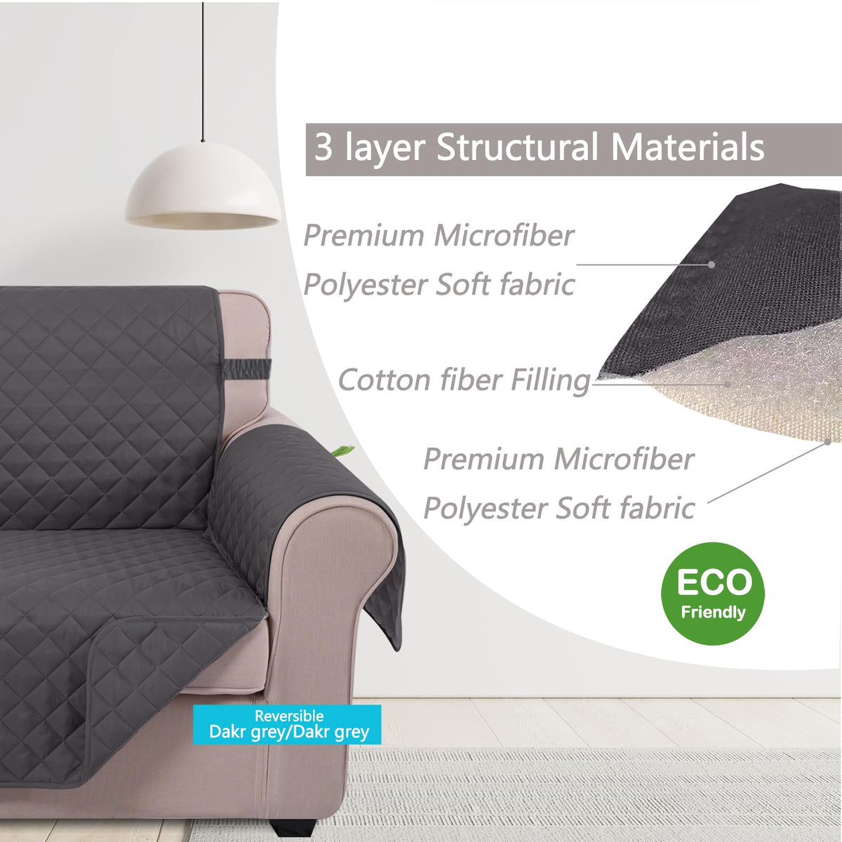 U-NICE HOME Loveseat Sofa Cover for 2 Cushion Couch, Dark Grey