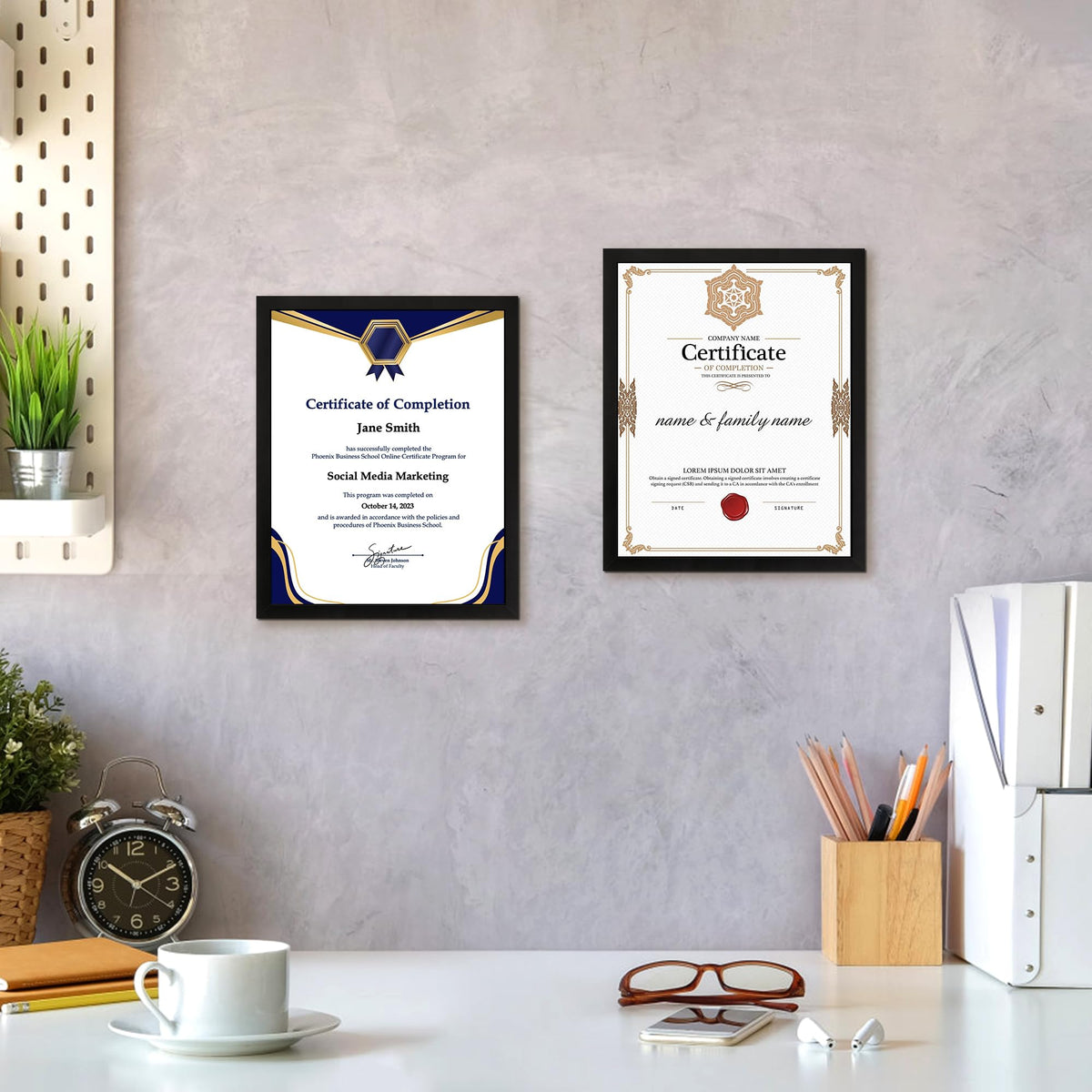 FIXSMITH 8.5x11 Diploma Frame, Black Picture Frames with Clear Plexiglass, 2 Pack Certificate Frames for Wall Display, 8.5x11 Document Frame, High School Diploma Frame