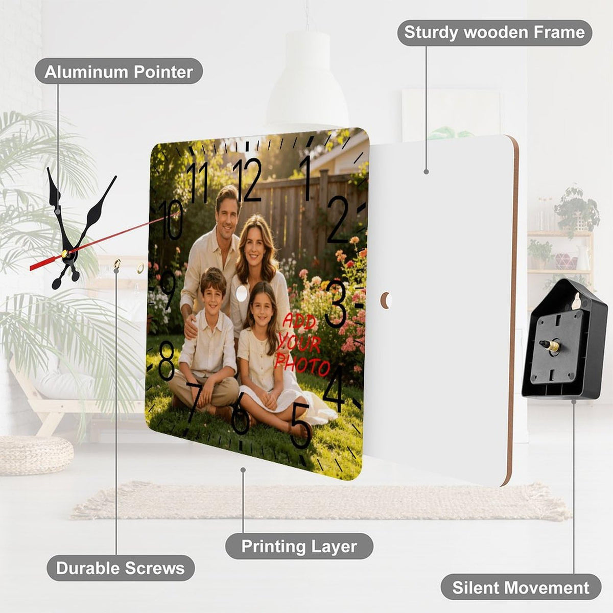 Custom Photo Wall Clock Personalized Picture Name Text Silent Non Ticking