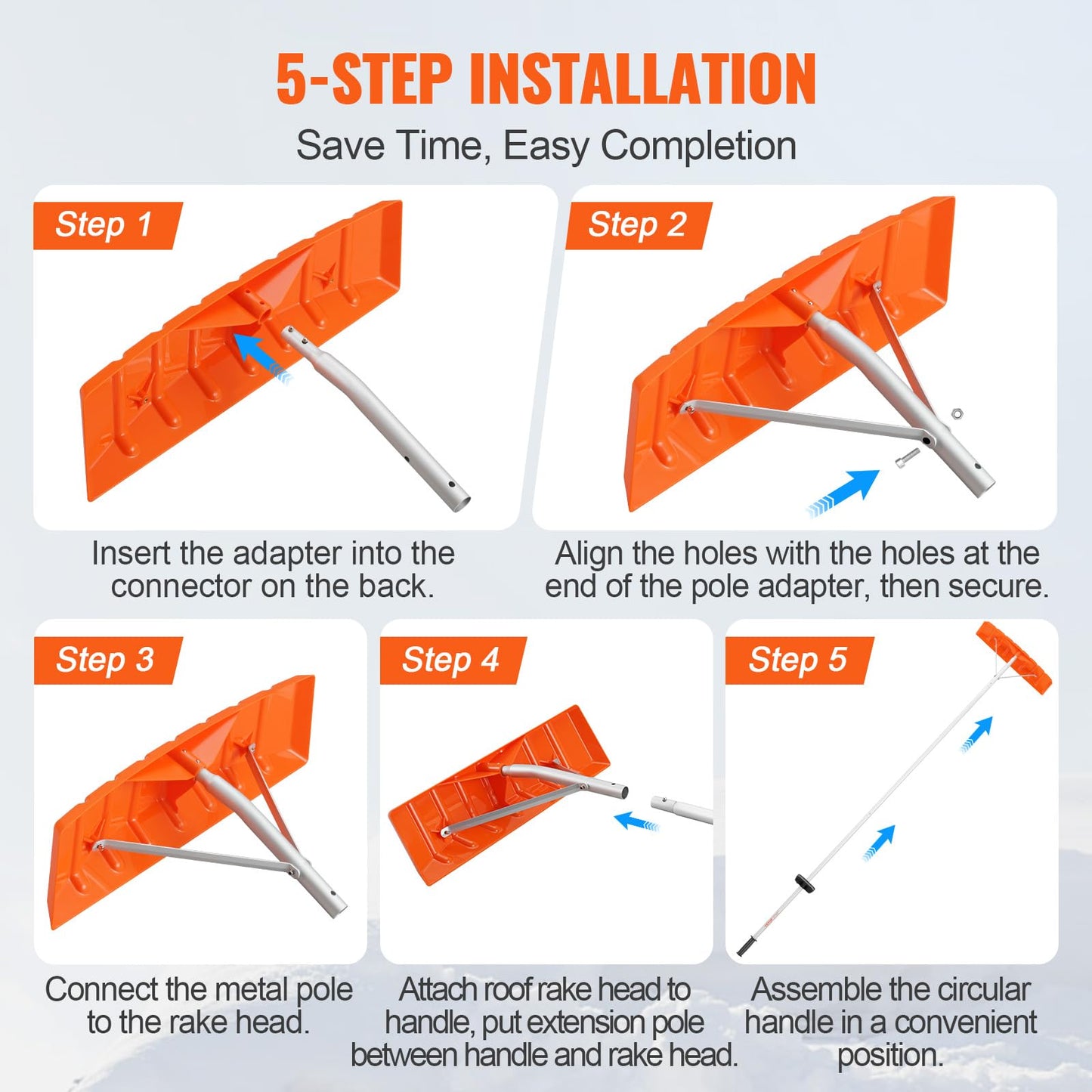 VEVOR Snow Roof Rake, 21ft Reach Aluminium Handle, 25" Plastic Blade Snow Removal Tool, Superior Roof Shovel with Anti-Slip Handle Grip, Easy to Setup & Use for House Roof, Wet Leaves, Car Snow