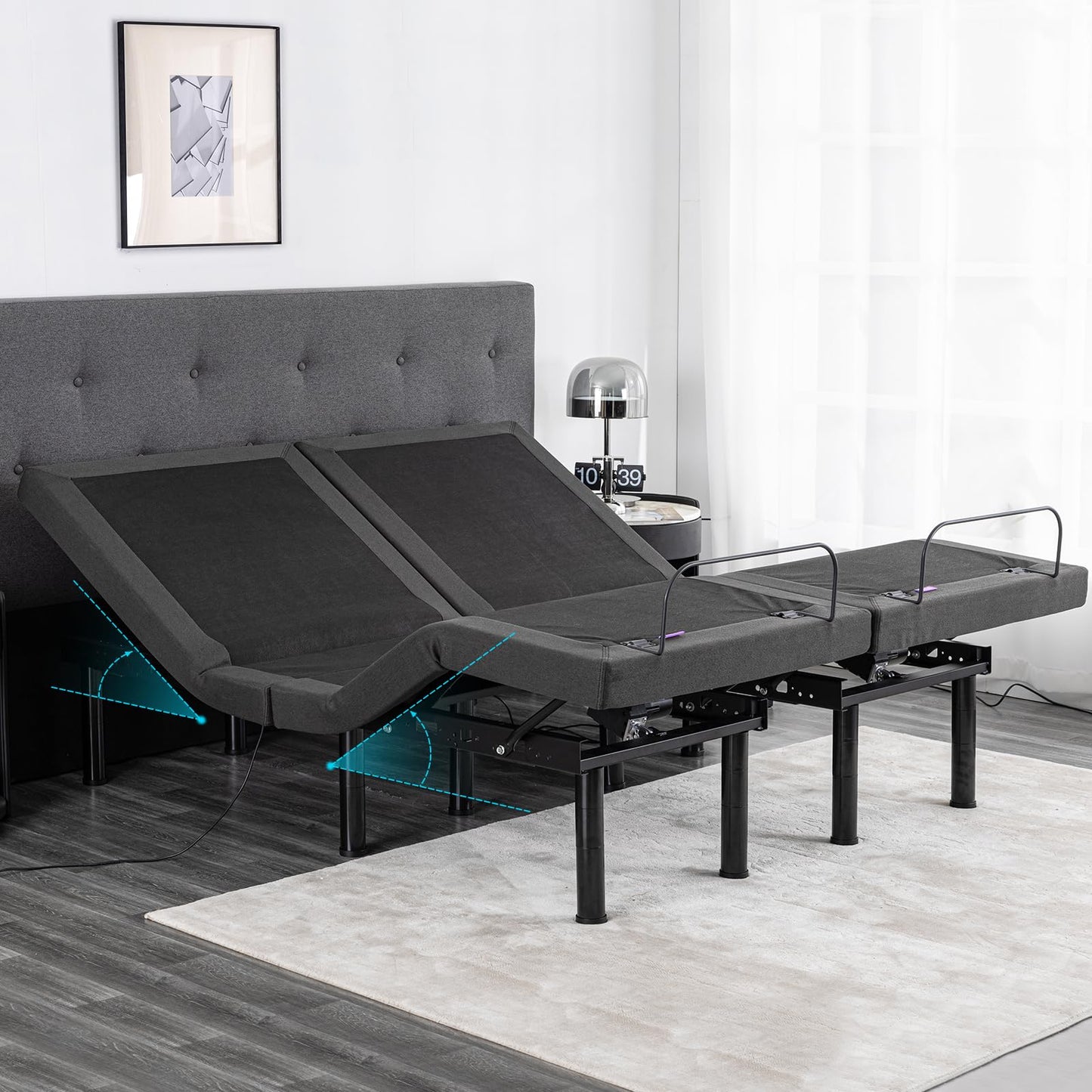 Vipbear Full Adjustable Bed Base with Mattress, 14 Inch Gray Gel Memory Foam Medium-Firm Mattress in Box, Adjustable Bed Frame with Wireless Remote, Smart Electric Bed Frame