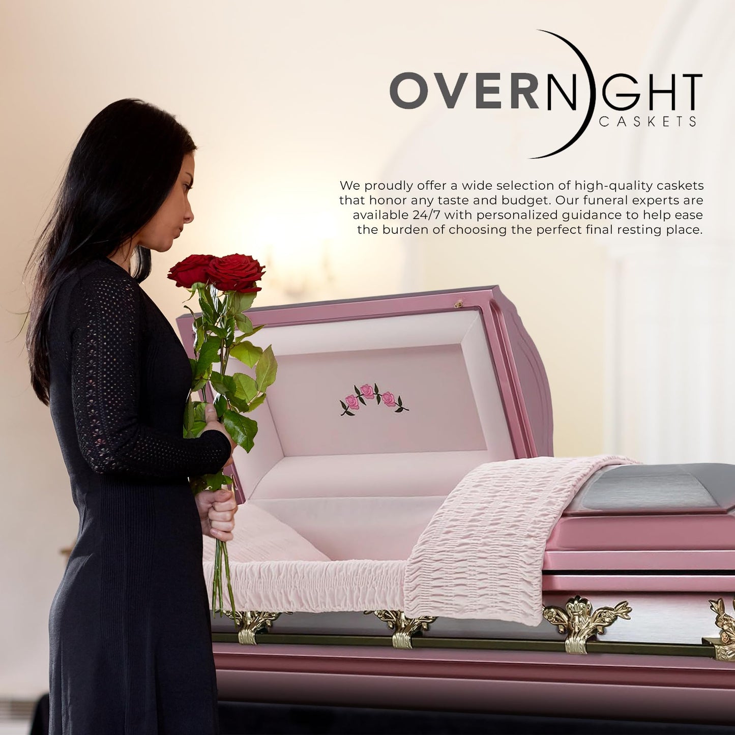 Overnight Caskets Spartan Collection Funeral Casket Silver with White Interior - 20 Gauge Steel - Fully Appointed Adult Casket - Coffin Featuring a Crepe Interior Lining with Pillow and Throw Set