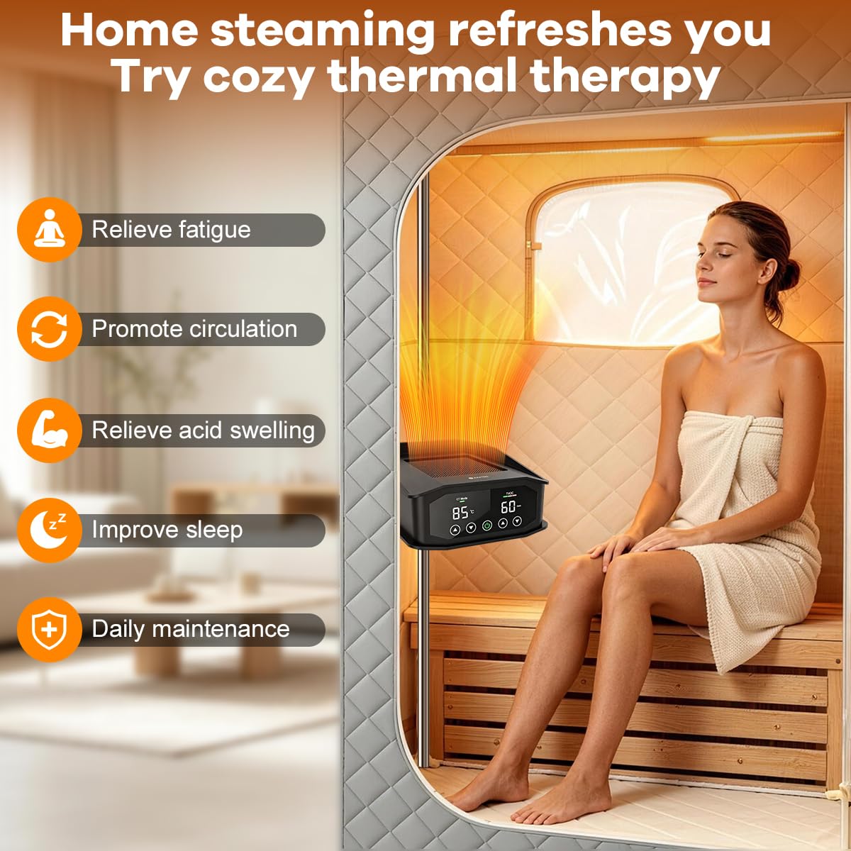 Upgraded Portable Dry Hot Air Heater for Sauna Tent, 1500W Electric Dry Steam Free Sauna Heater, Heats to 185°F, 0-60 MIN Timer, Easy Setup, Quick Heat for Spa Sauna Accessories (110V）