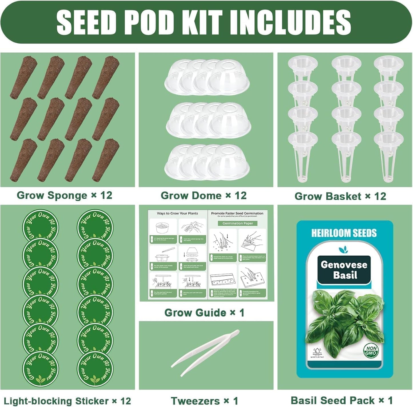 Basil Seed Pods for AeroGarden - 12 Hydroponic Refill Herb Pods with Seeds of Genovese Basil for Most Hydroponic Systems of Ahopegarden, GARDENCUBE, iDOO, and URUQ, Grow Your Own Herb Garden at Home