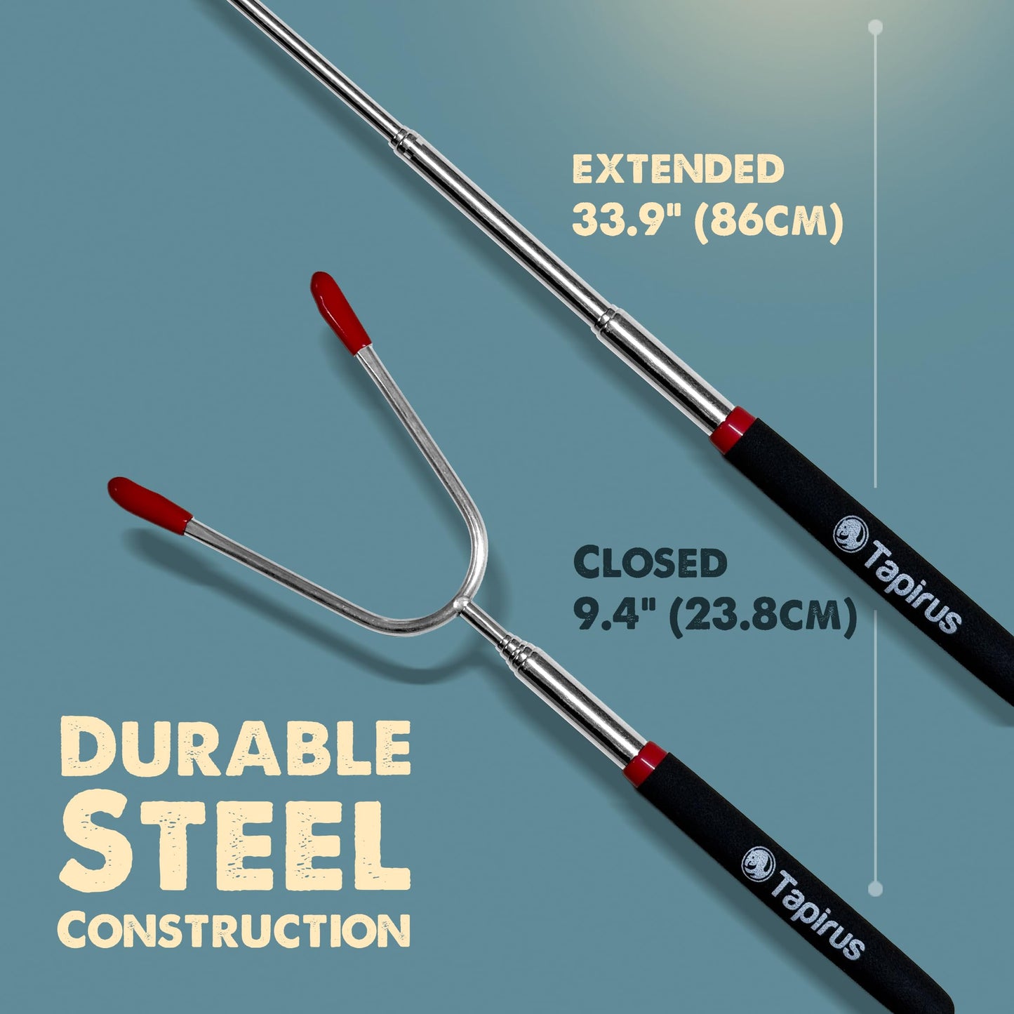 Tapirus Marshmallow Roasting Sticks | Set of 4 Extra Long Retractable Campfire Sticks | Protect Kids with Insulated Handles | Extendable Smore & Hot Dog Skewers | Heavy Duty Metal Camping Accessory