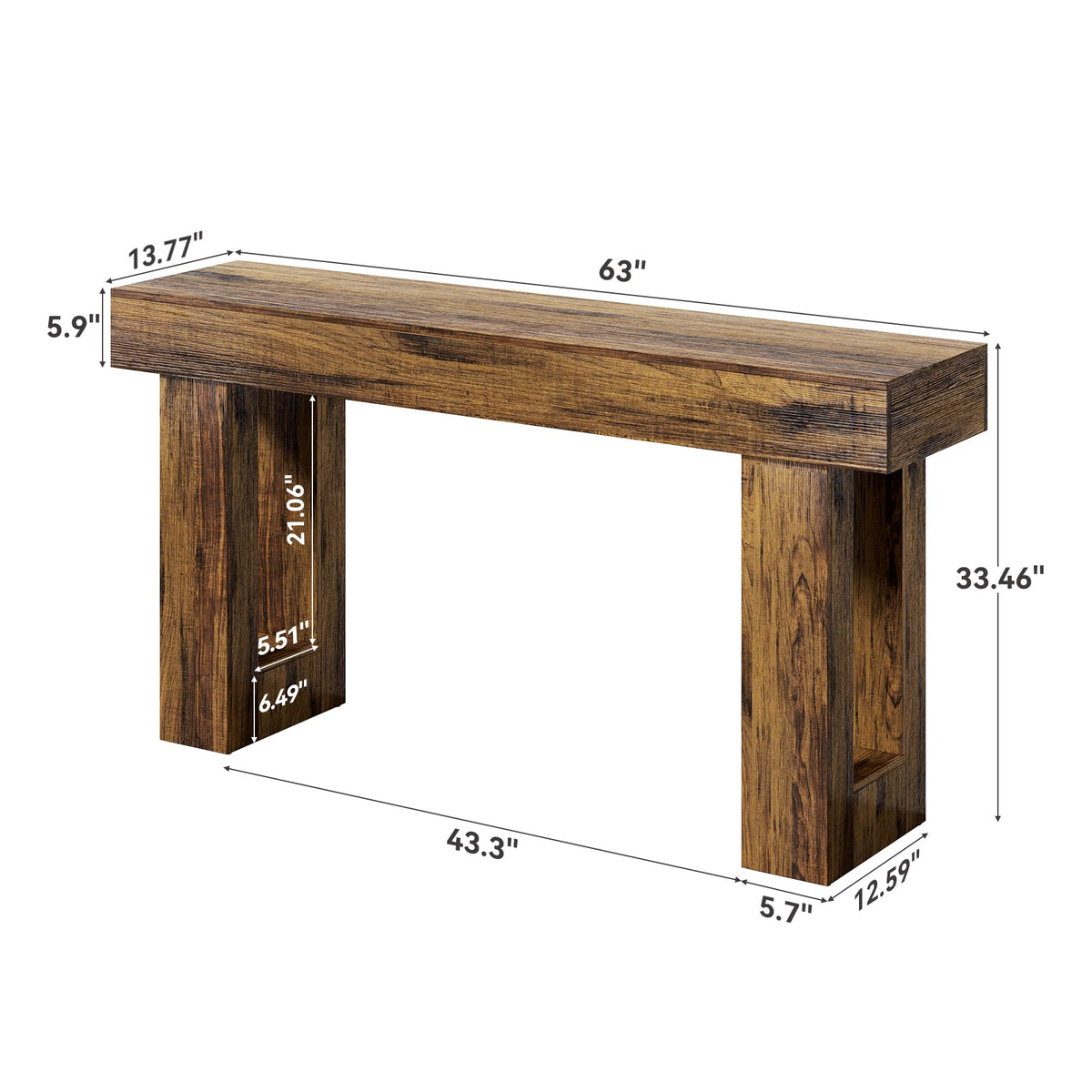 LITTLE TREE 63 Inches Long Sofa Table, Industrial Console Table for Entryway, Wooden Sofa Table for Living Room, Behind Couch Table, Rectangle Hallway Foyer Table for Entrance, Rustic Brown
