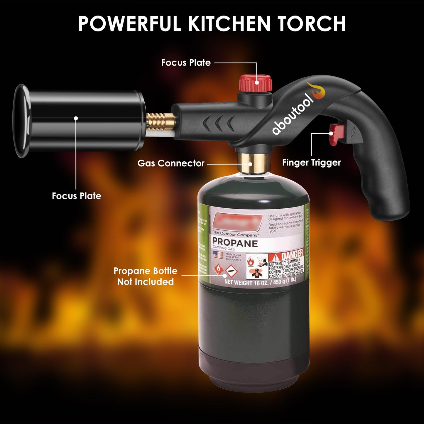 Aboutool Propane Torch, Charcoal Starter Flame Thrower Sous Vide Cooking Torch with Igniter Searing Torch for BBQ Grill Campfire Starter (Propane Tank Not Included)