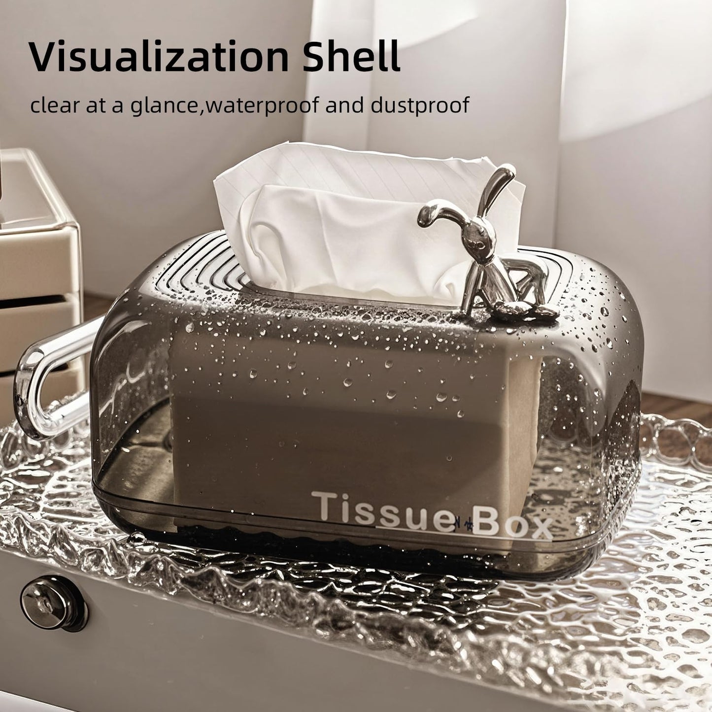 JoyfulSight Tissue Box Cover,Automatic Sinking Tissue Box Holder,Napkin Holder Home Decor for Tabletop Night Stands Bathroom Office,7.87 * 5.31 * 4.13inch (Black)