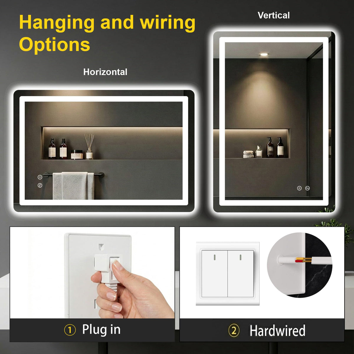 LED Bathroom Mirror with Lights, 30"x40" Lighted Vanity Mirror for Wall