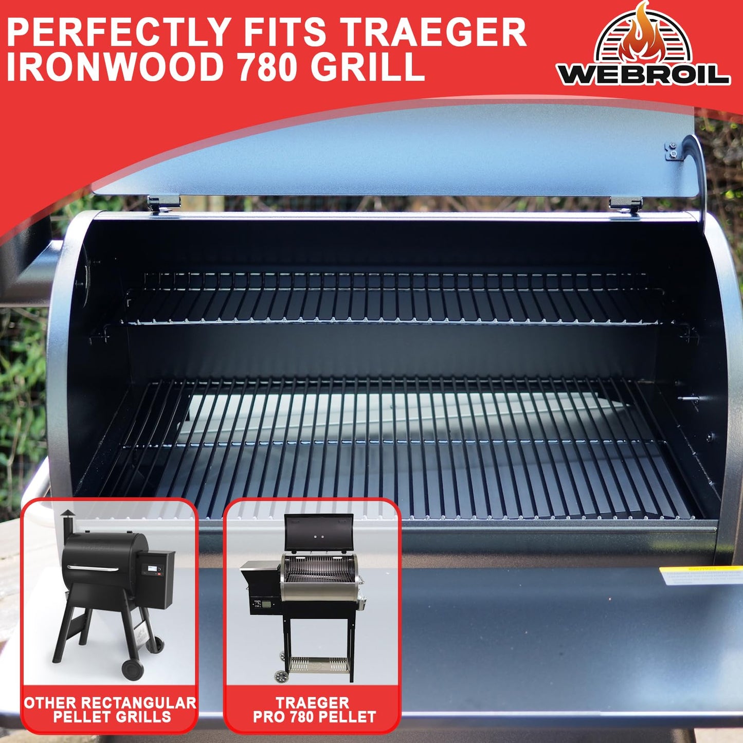 WEBROIL 6 Packs BAC520 Drip Tray Liners for Traeger Pro 780 Pellet Smoker Grill, Heat-Resistant Foil Liners for Traeger Pro 780 Grill Accessories, Aluminum Tray for Catching Grease 26" x 16"
