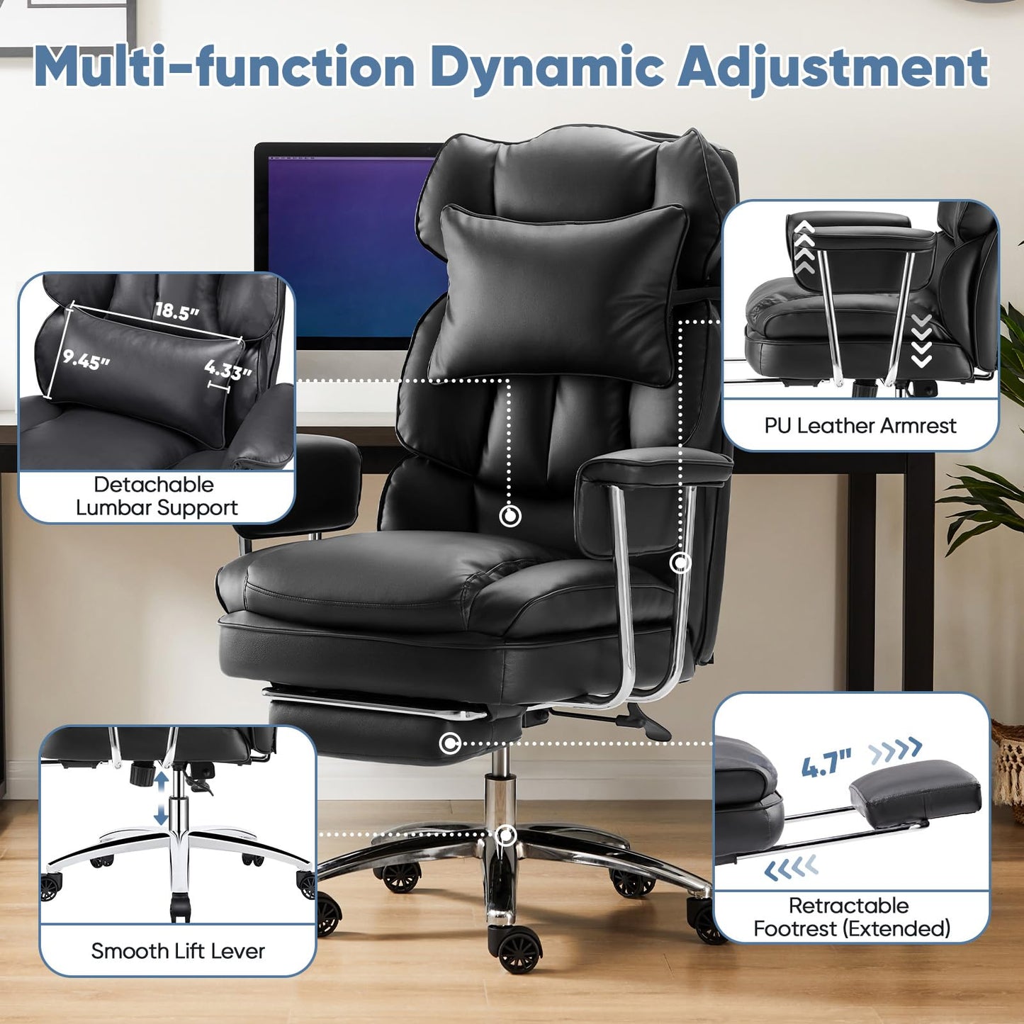DUMOS Ergonomic Home Office Desk Chair, Executive Chair, PU Leather
