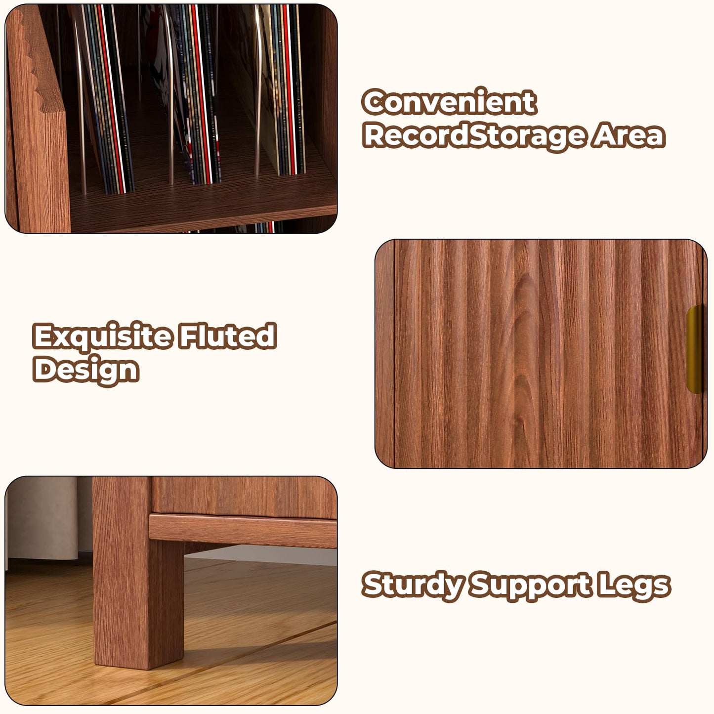 BROTTAR 47.2" Mid Century Modern Record Player Stand with Vinyl Storage