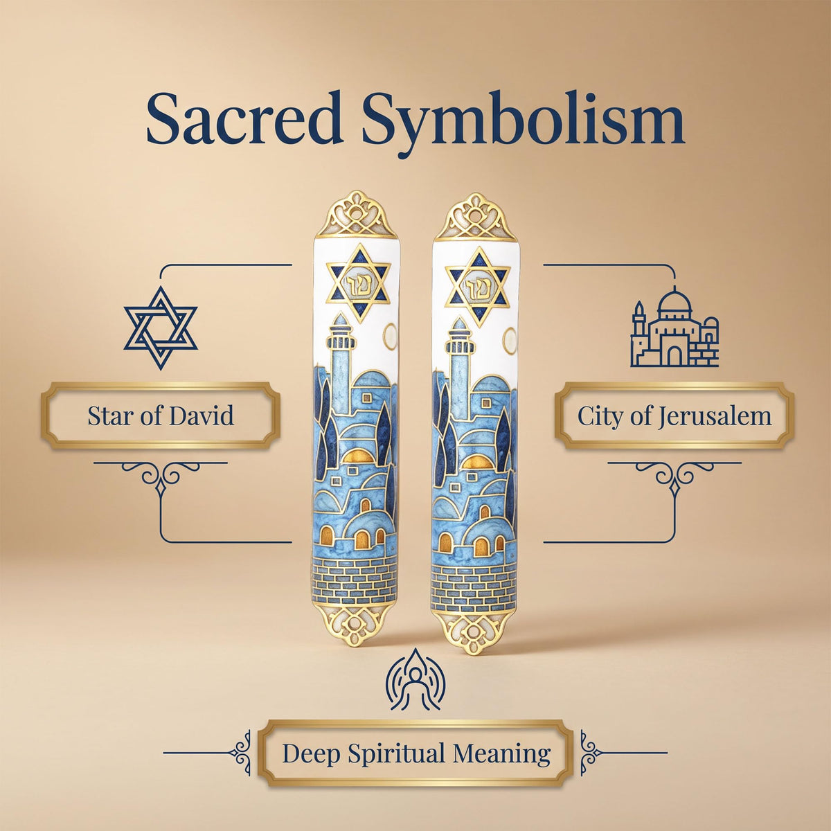 Upgrade Enamel Mezuzah with Scroll for Door, Metallic Embossed Design 2PCS