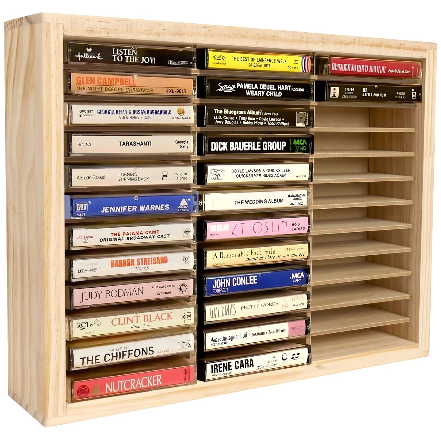 Waratah Designs Cassette Tape Storage Rack, 36-slot Wood Cassette Tape Holder, Wall Mount or Freestanding Audio Cassette Organizer, Playing Card Storage, Unfinished Pine