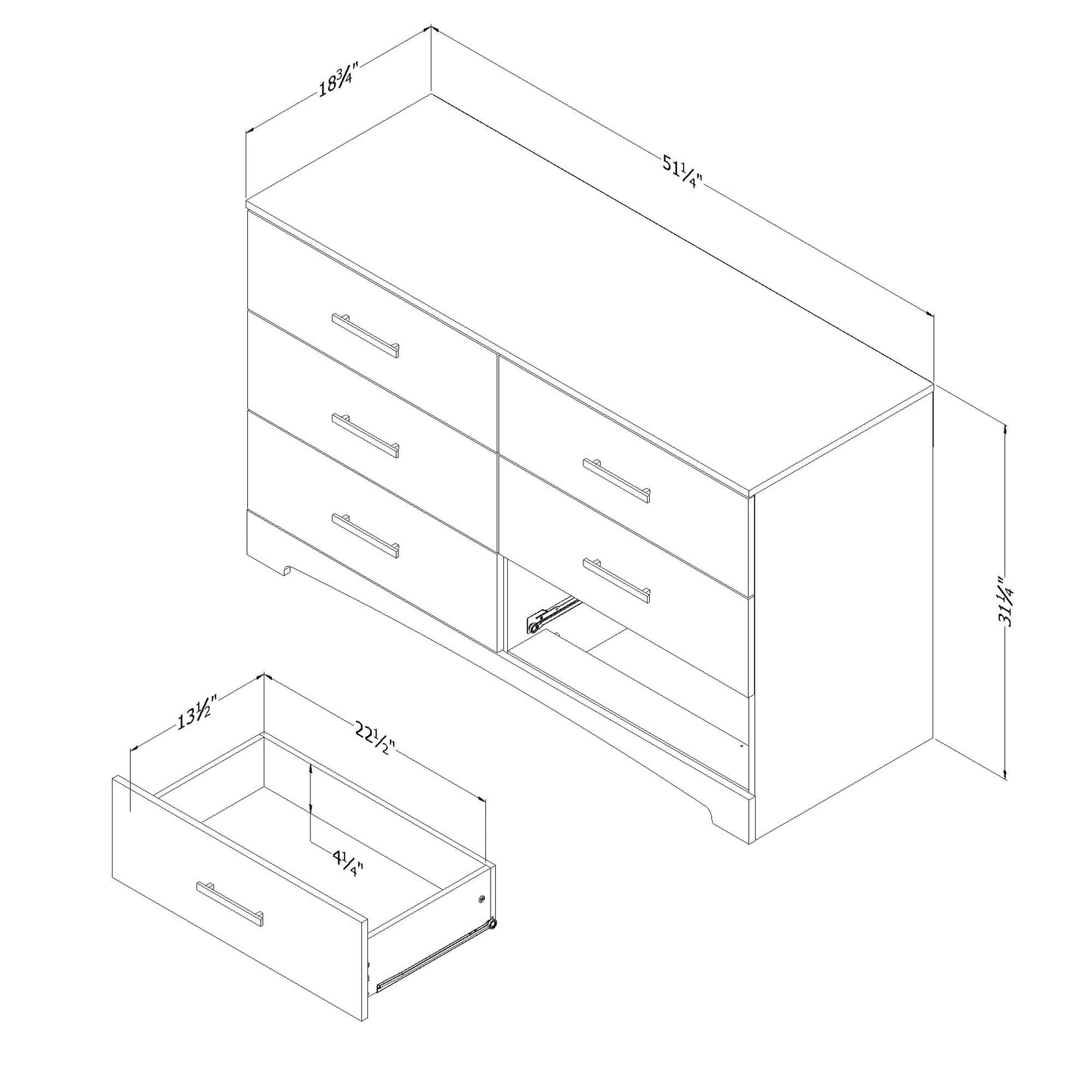 South Shore Gramercy 6-Drawer Double Dresser, Contemporary, Clothing Storage, Six, Bedroom, Pure White
