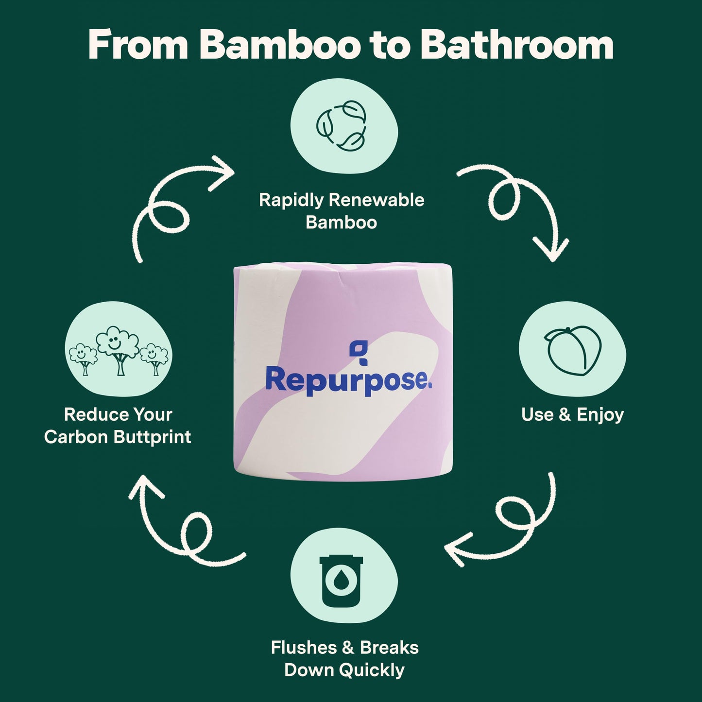 Repurpose 100% Compostable Bamboo Toilet Paper, 12 Rolls, 300 Sheets/Roll