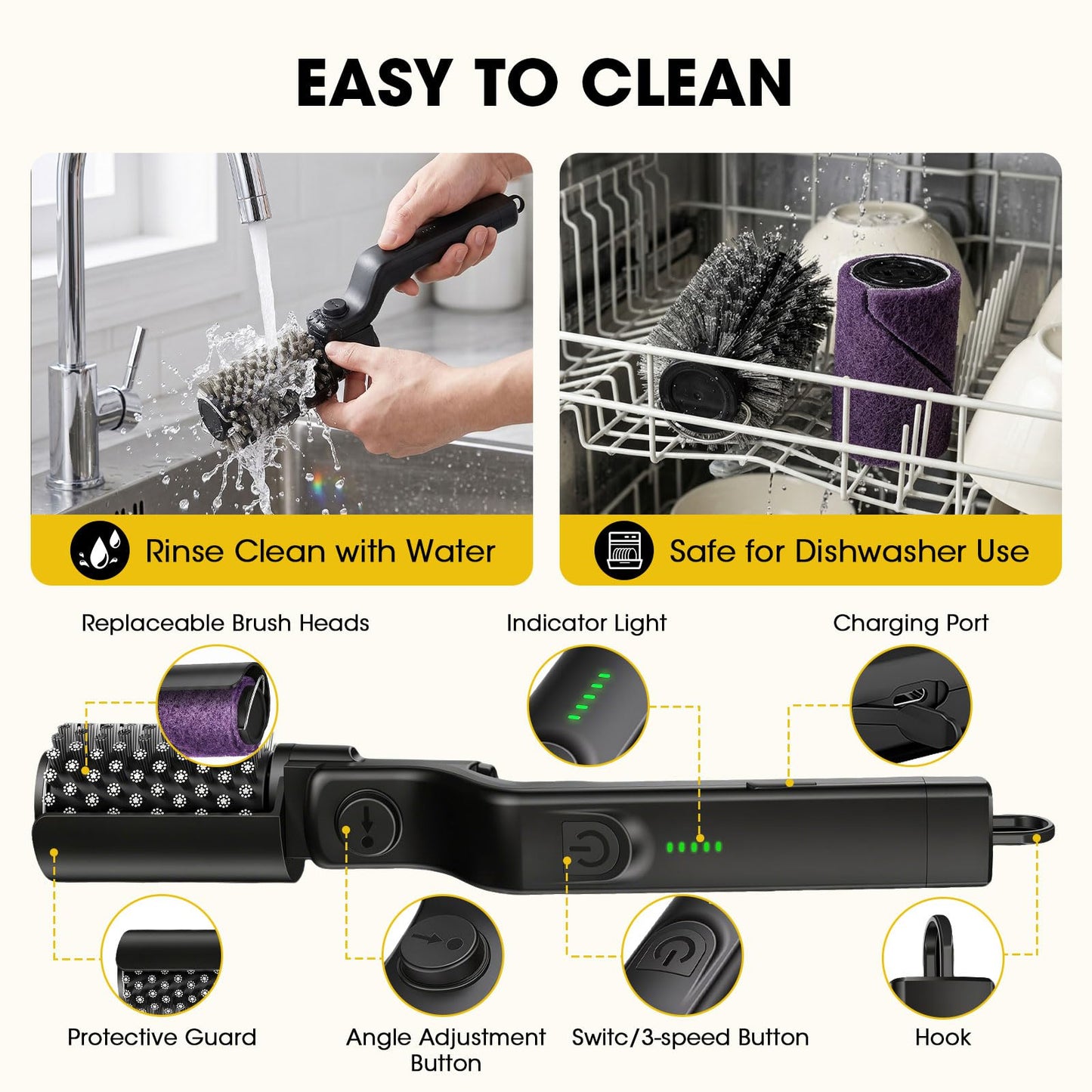 Electric Grill Brush, Electric Grill Cleaner Brush for Outdoor Grill, Cordless Rechargeable BBQ Grill Cleaning Brush, Power Barbecue Grill Brush, Motorized Grill Brush with 3-Speed & Adjustable Angle