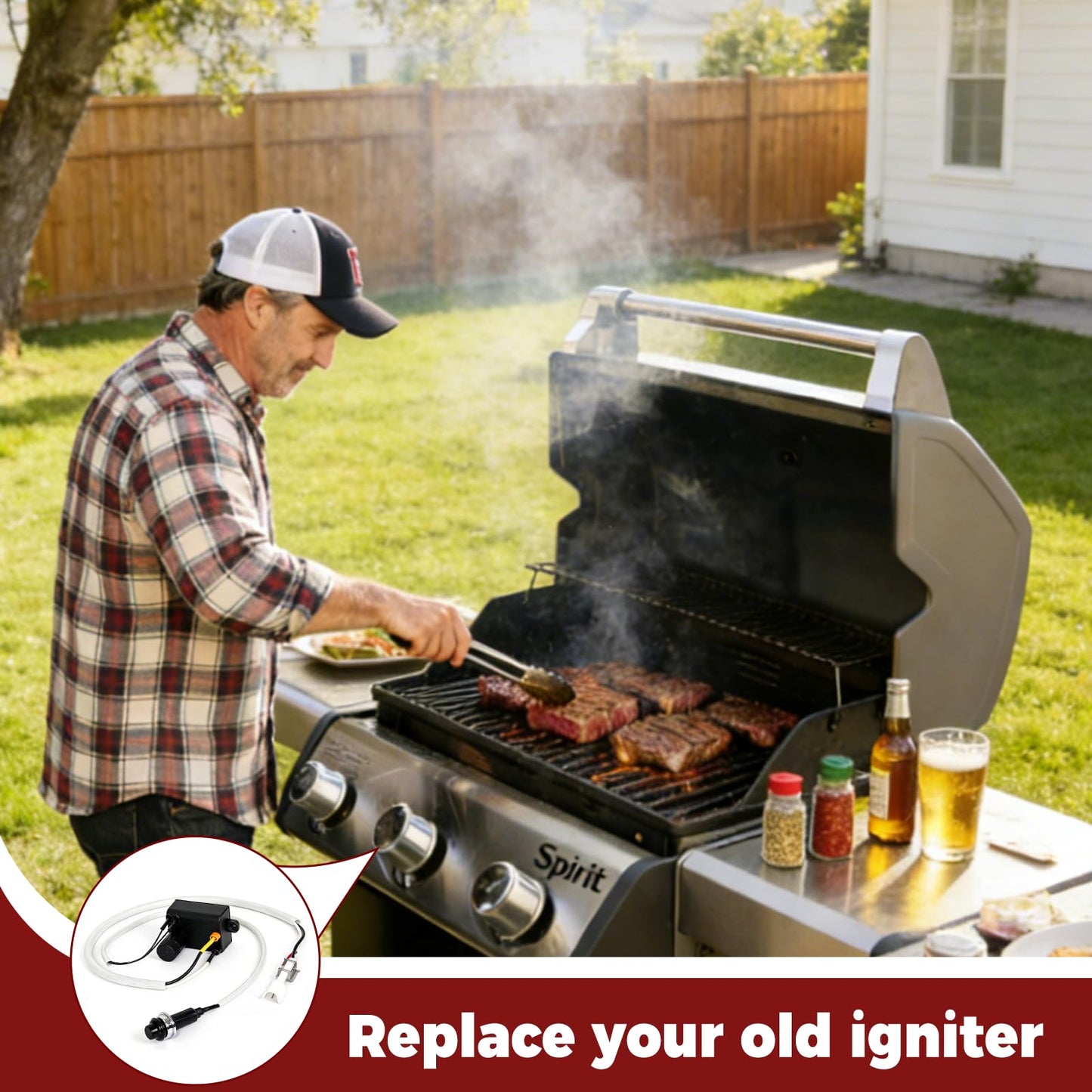 SHINESTAR 7642 Grill Igniter Kit Replacement for Weber Spirit 200 & 300 Series with Front Control (2013-Newer), Igniter Kit for Spirit E-210, S-210, E-310, SP-310