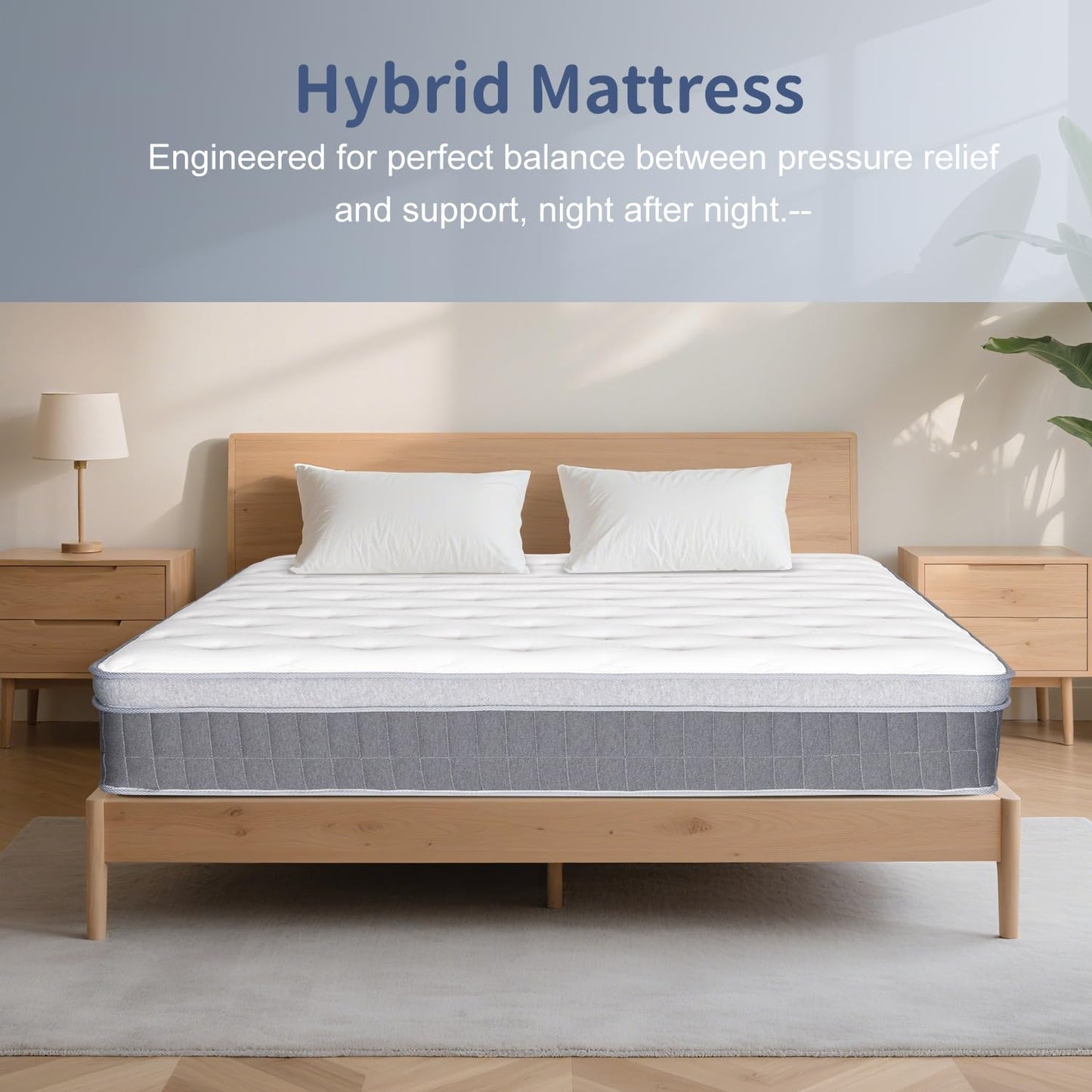 lafengyan Premium Hybrid Mattress with Memory Foam and Pocketed Coils for Balanced Support, Pressure Relief, and Motion Isolation