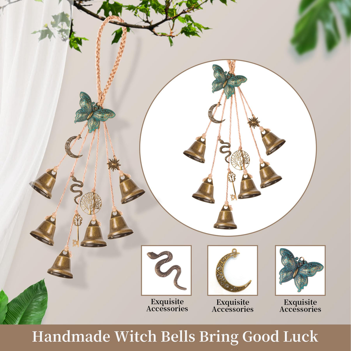 2PC Butterfly Witch Hanging Bells for Home Door Knob Protection