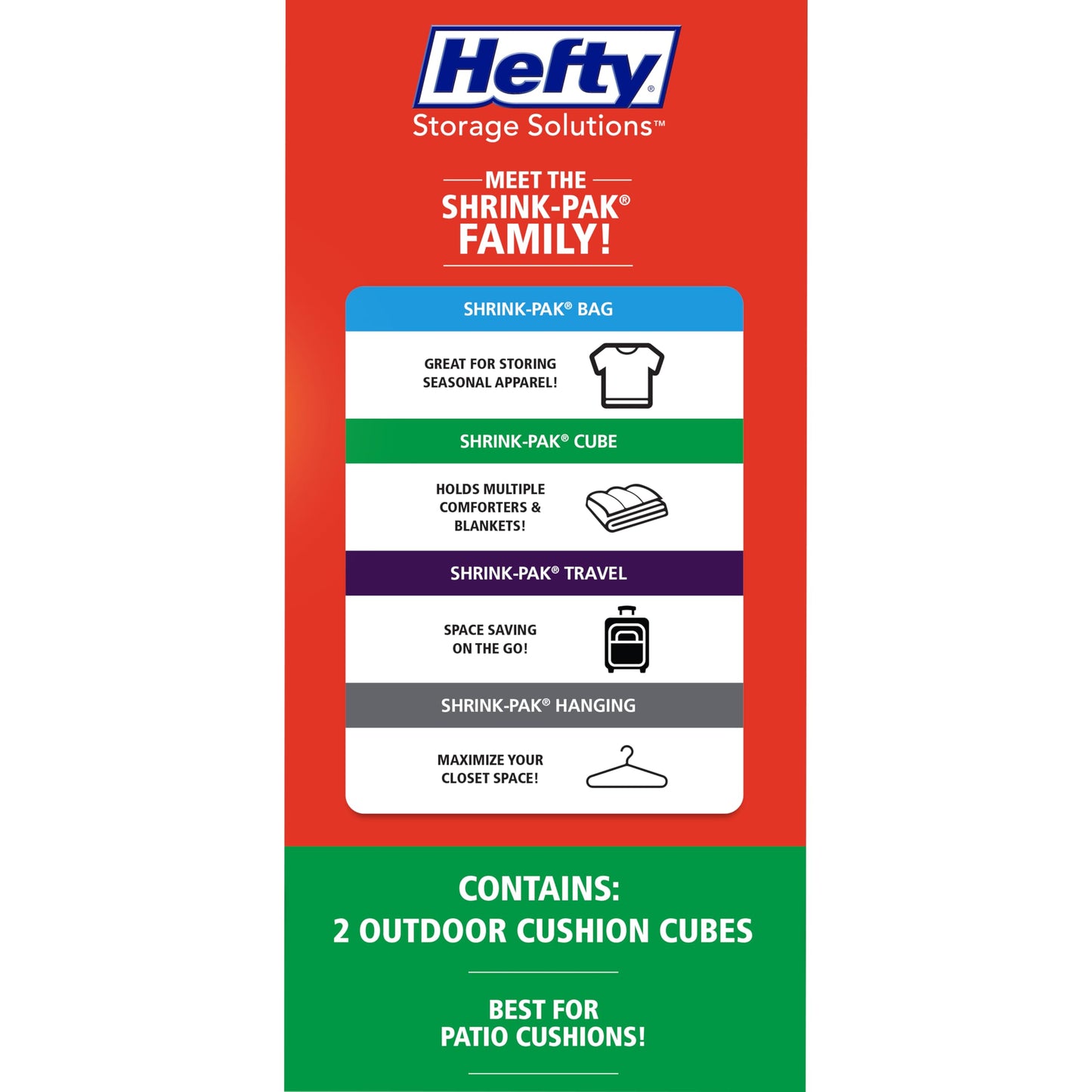 Shrink-Pak Hefty Outdoor Cushion Storage Cube 2-Pack | Patio Cushion Storage Bag Set with Vacuum Valve, Heavy Duty Outdoor Cushion Storage Bags Set for Patio Furniture