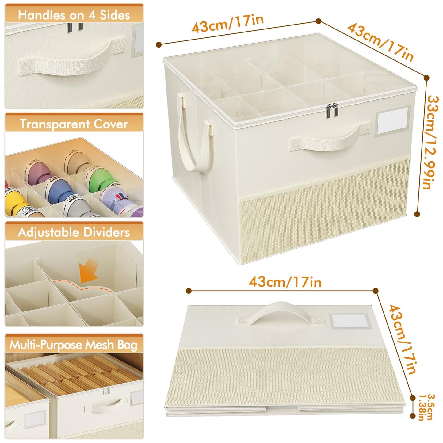 NestOrganix 2 Pack Shoe Organizer for Closet, Large Shoe Box Storage Containers, Foldable Shoe Storage Organizer Box Bin with Adjustable Dividers and Clear Cover, Space Saving Shoes Holder, Beige