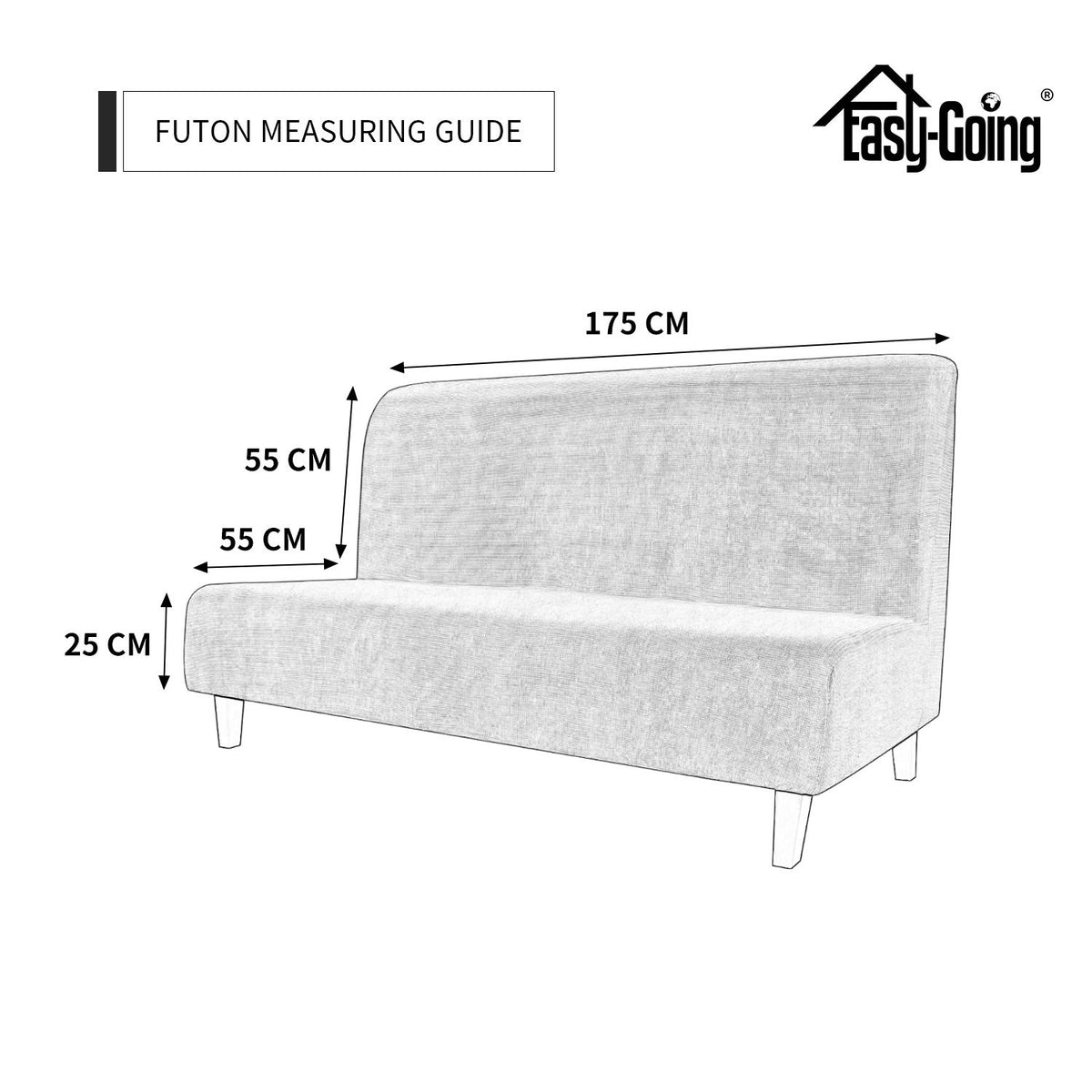 Easy-Going Stretch Large Futon Slipcover Armless Futon Cover Dark Gray