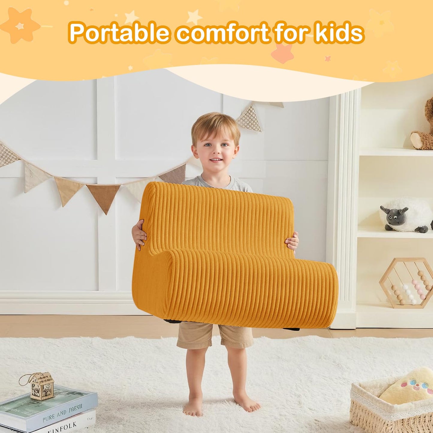 DAICO Kids Bean Bag Chair, Ultra-Soft Toddler Bean Bag Sofa with Foam, Small Toddler Comfy Lazy Lounger Floor Chairs with Handle for Playroom or Bedroom - Birthday for Boys and Girls