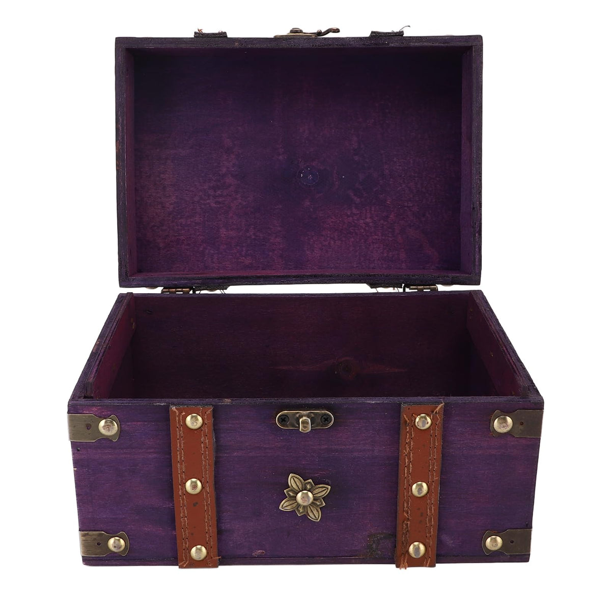 Vintage Treasure Chest Box, Wooden Jewelry Storage Organizer, 8.5x6x5in