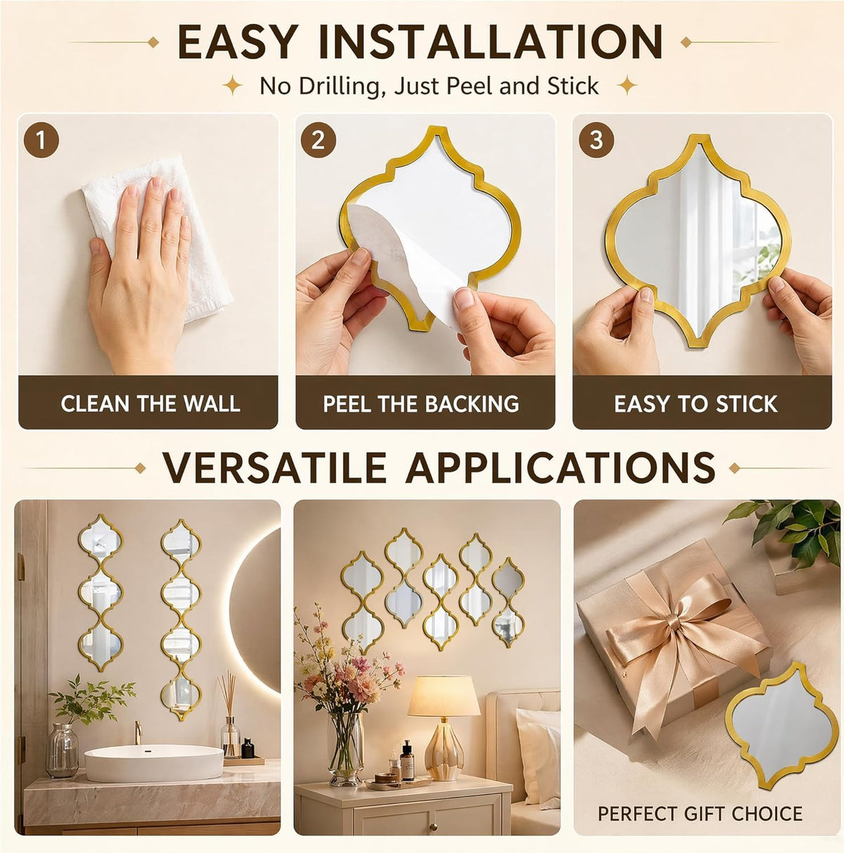 12Pcs Acrylic Mirrors for Wall Decor - Moroccan Wall Stickers Yellow